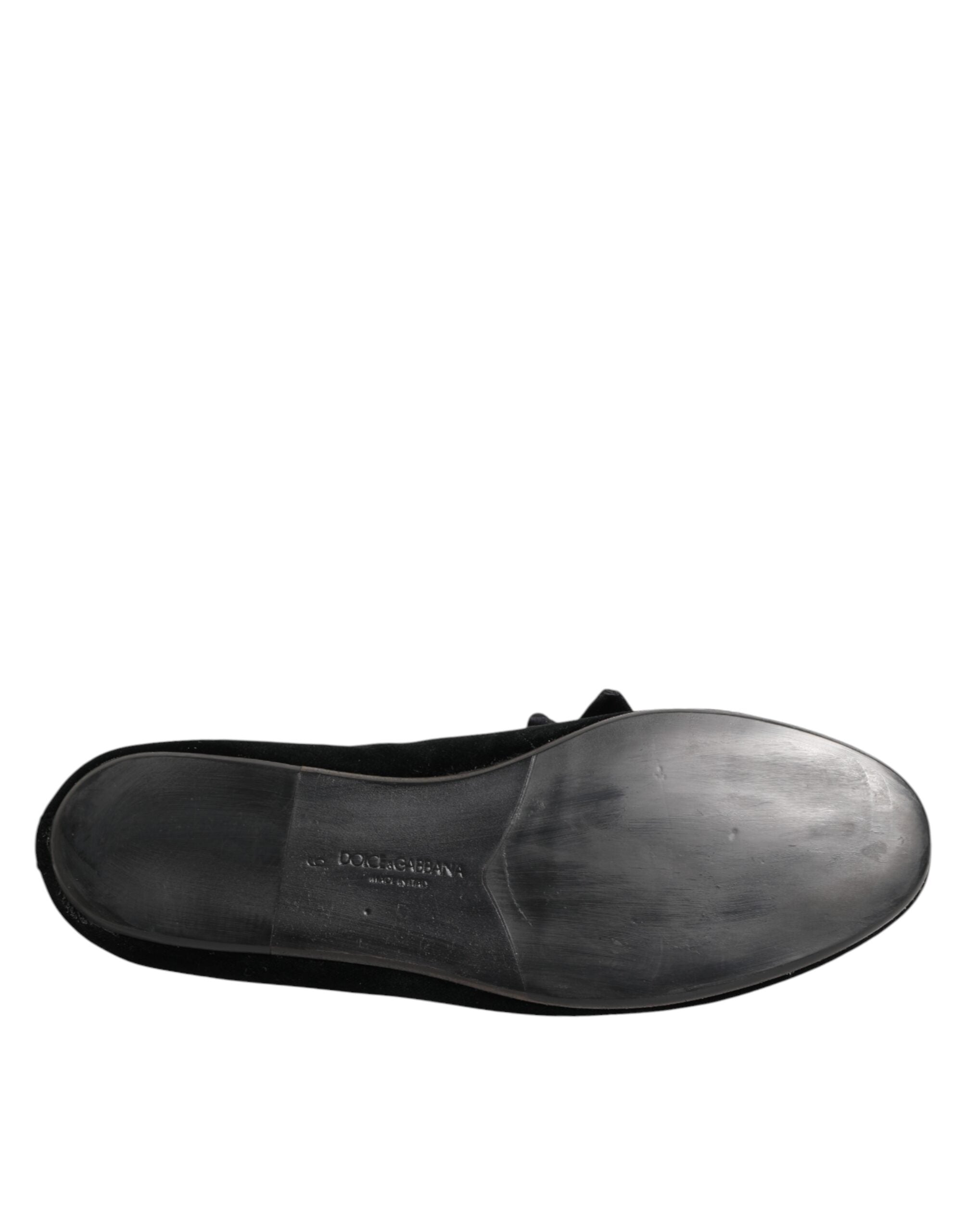 Dolce & Gabbana Schwarze Wildleder Baumwoll-Rosen-Slipper