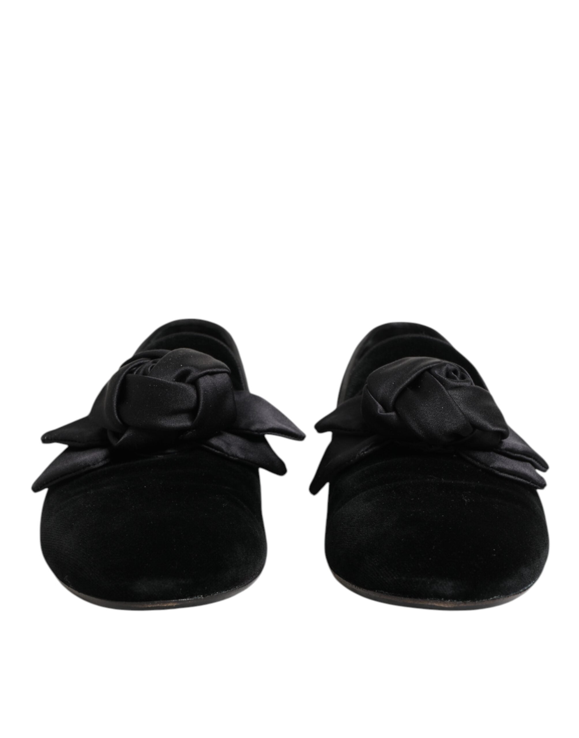 Dolce & Gabbana Schwarze Wildleder Baumwoll-Rosen-Slipper