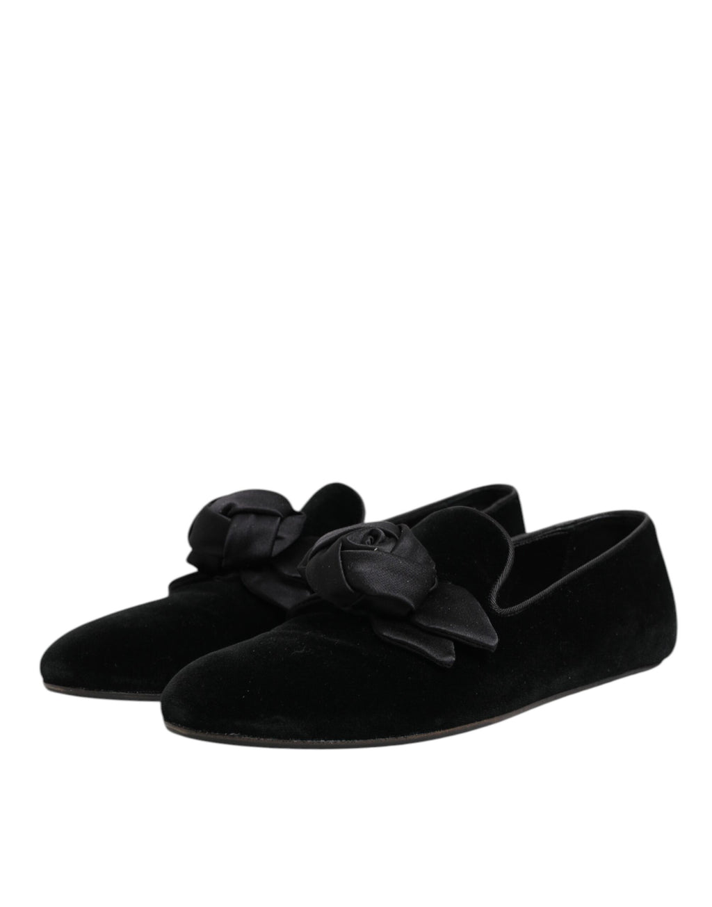 Dolce & Gabbana Schwarze Wildleder Baumwoll-Rosen-Slipper
