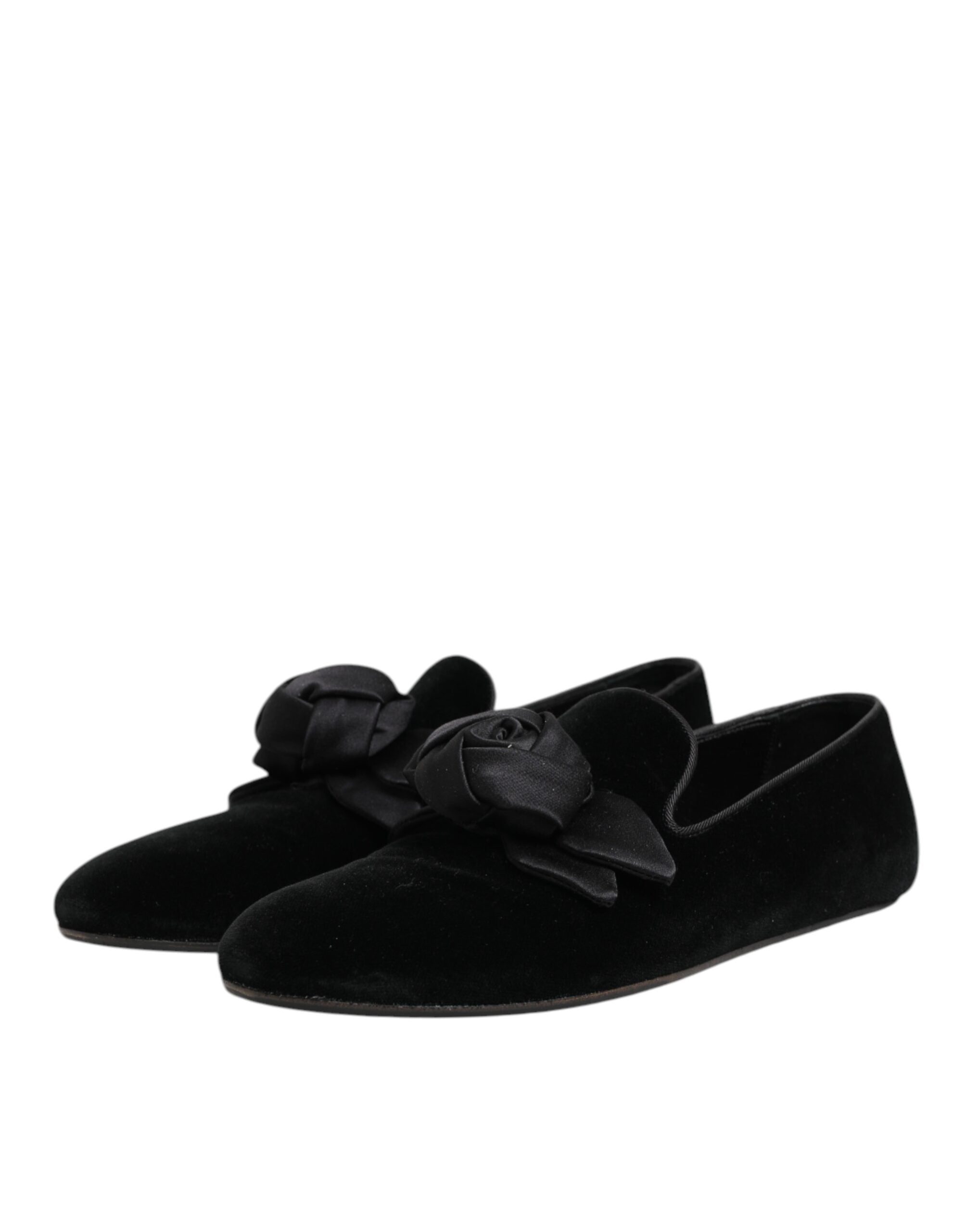 Dolce & Gabbana Schwarze Wildleder Baumwoll-Rosen-Slipper