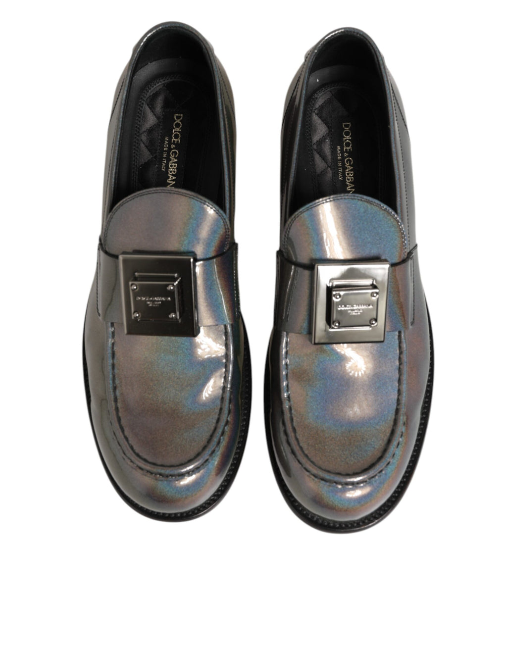 Dolce & Gabbana Metallic Silber Logo Slip On Männer Kleid Schuhe