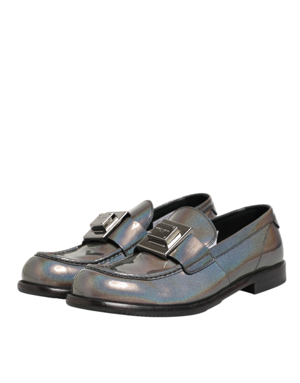 Dolce & Gabbana Metallic Silber Logo Slip On Männer Kleid Schuhe