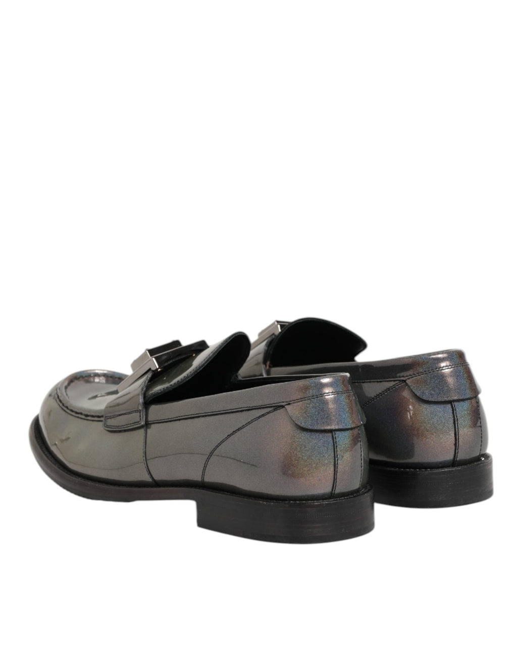 Dolce & Gabbana Metallic Silber Logo Slip On Männer Kleid Schuhe