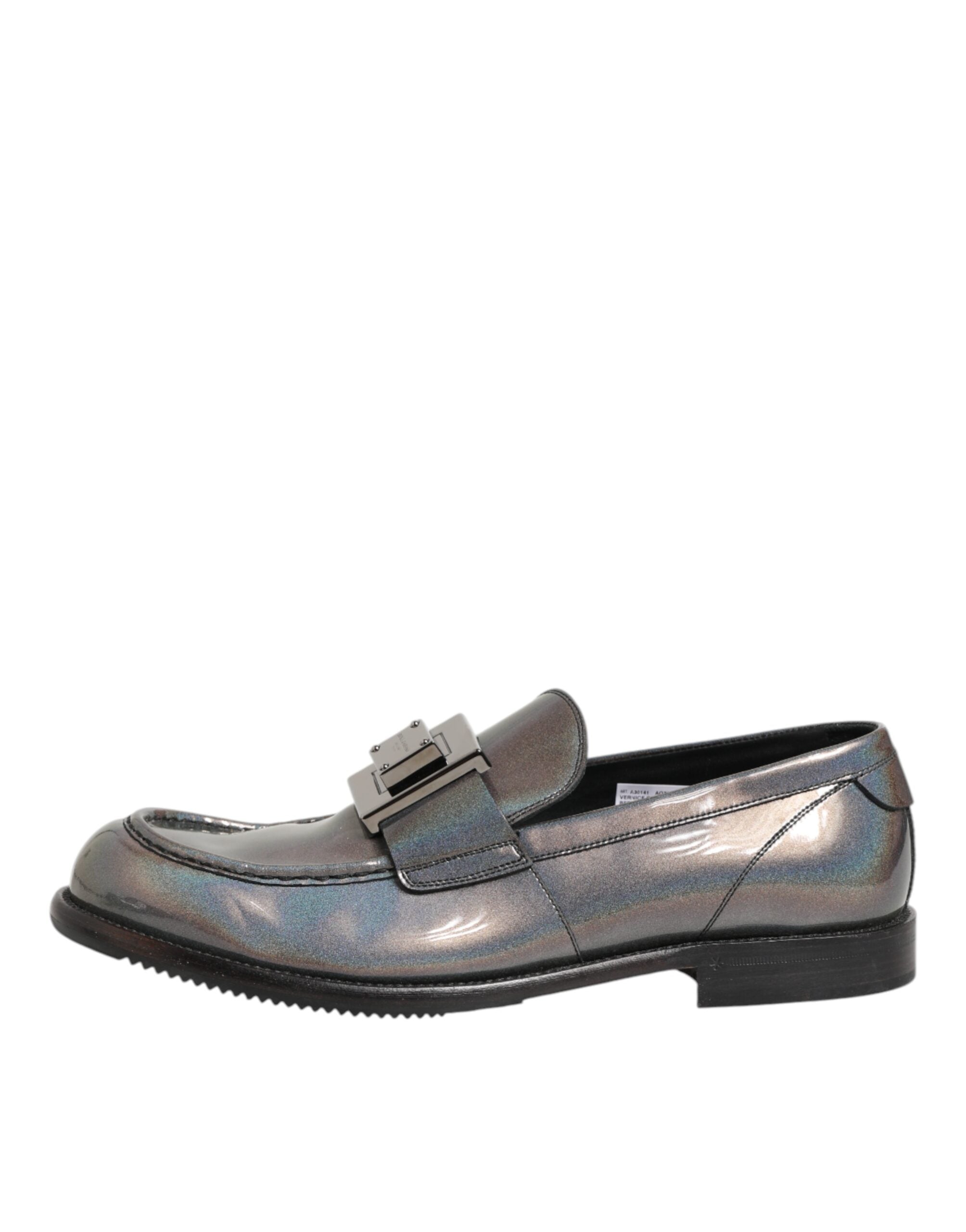 Dolce & Gabbana Metallic Silber Logo Slip On Männer Kleid Schuhe