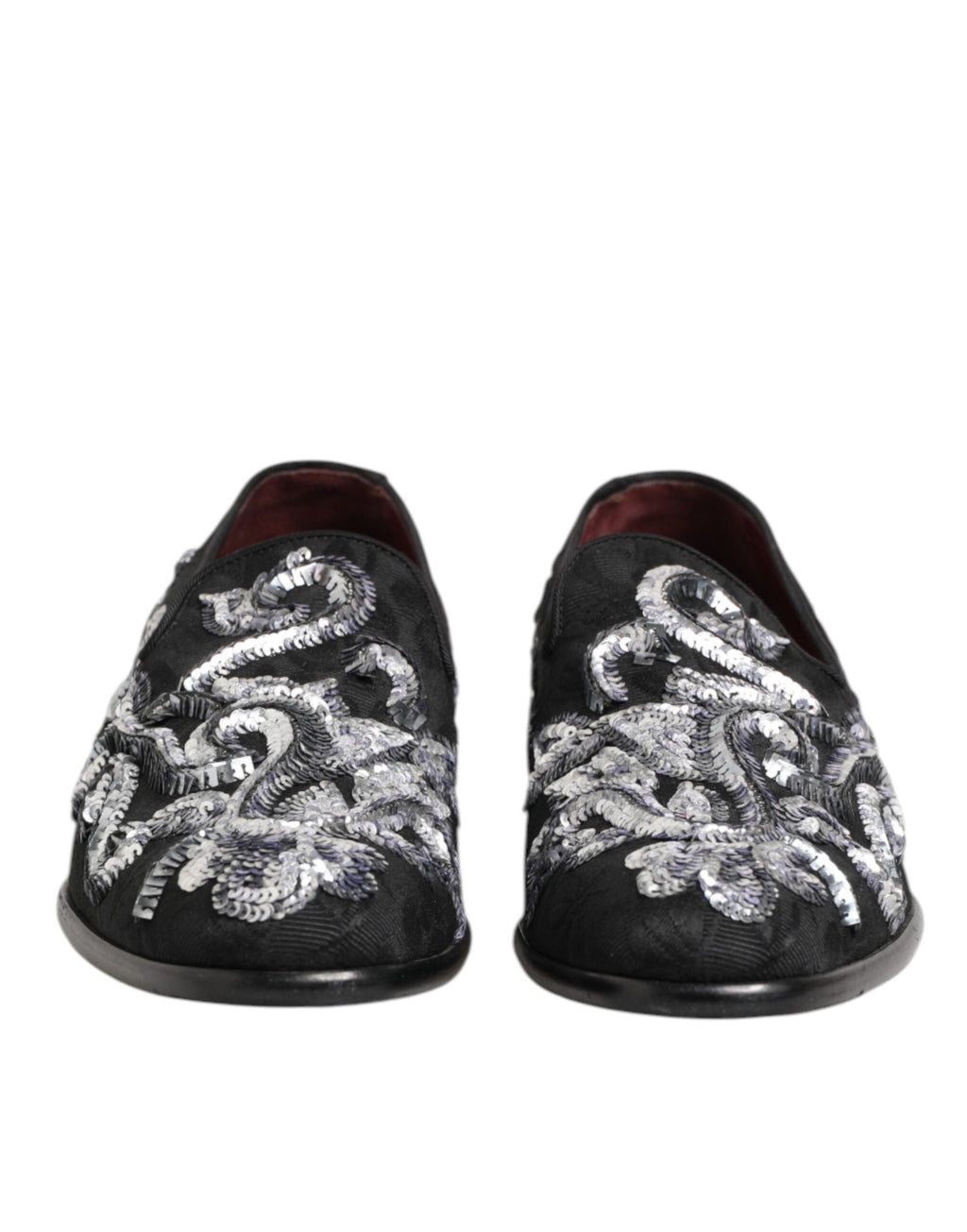 Dolce & Gabbana Schwarz Silber Pailletten Loafers Männer Kleid Schuhe