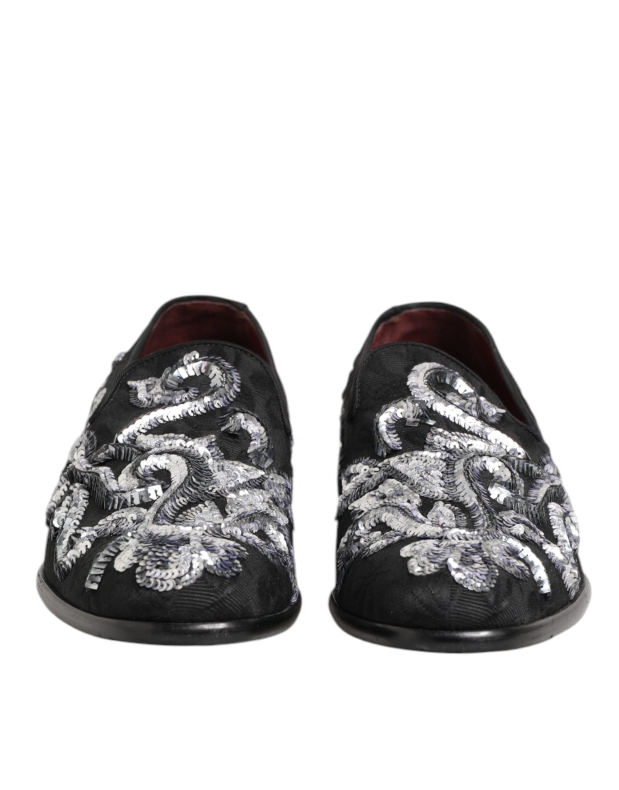 Dolce & Gabbana Schwarz Silber Pailletten Loafers Männer Kleid Schuhe