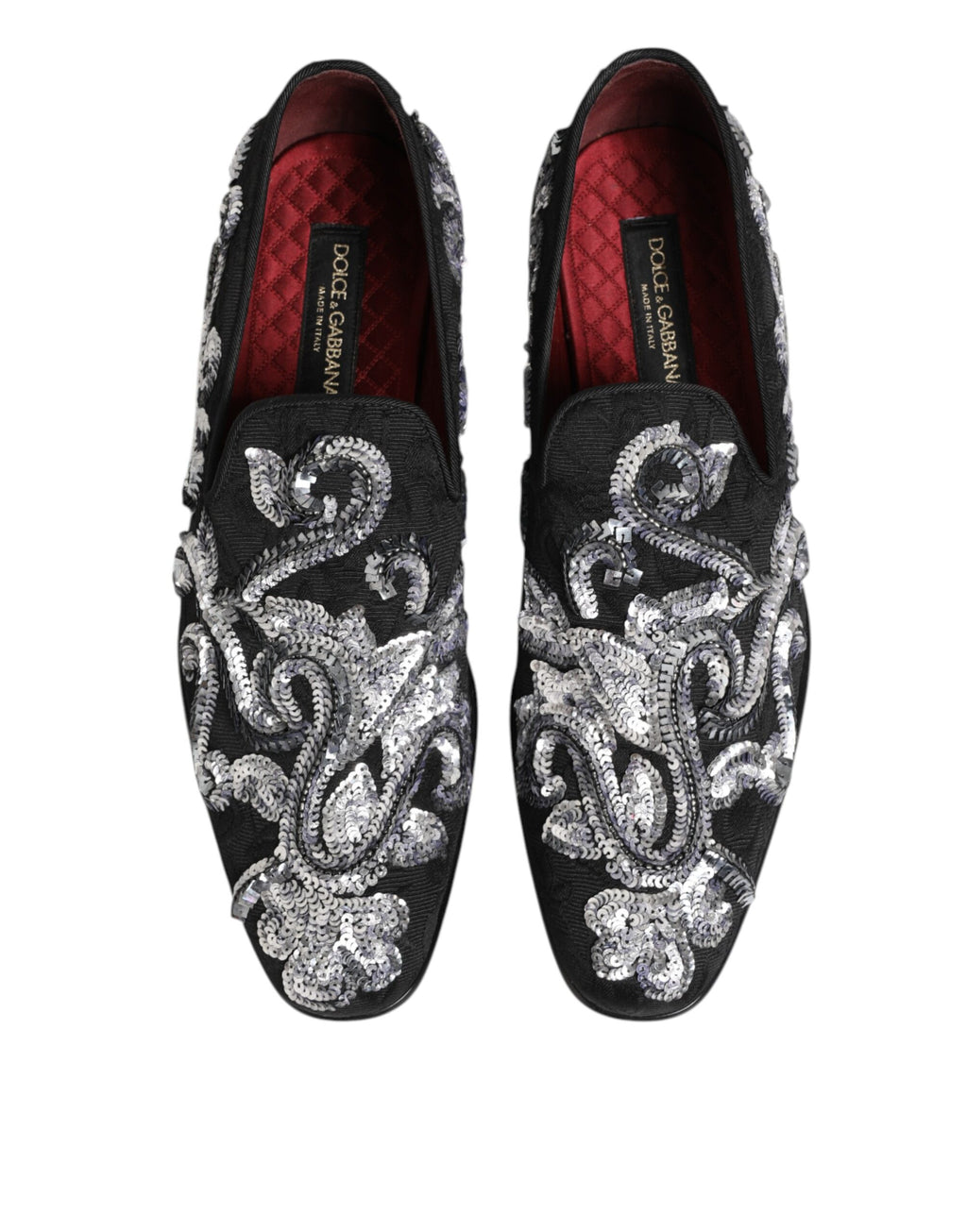 Dolce & Gabbana Schwarz Silber Pailletten Loafers Männer Kleid Schuhe