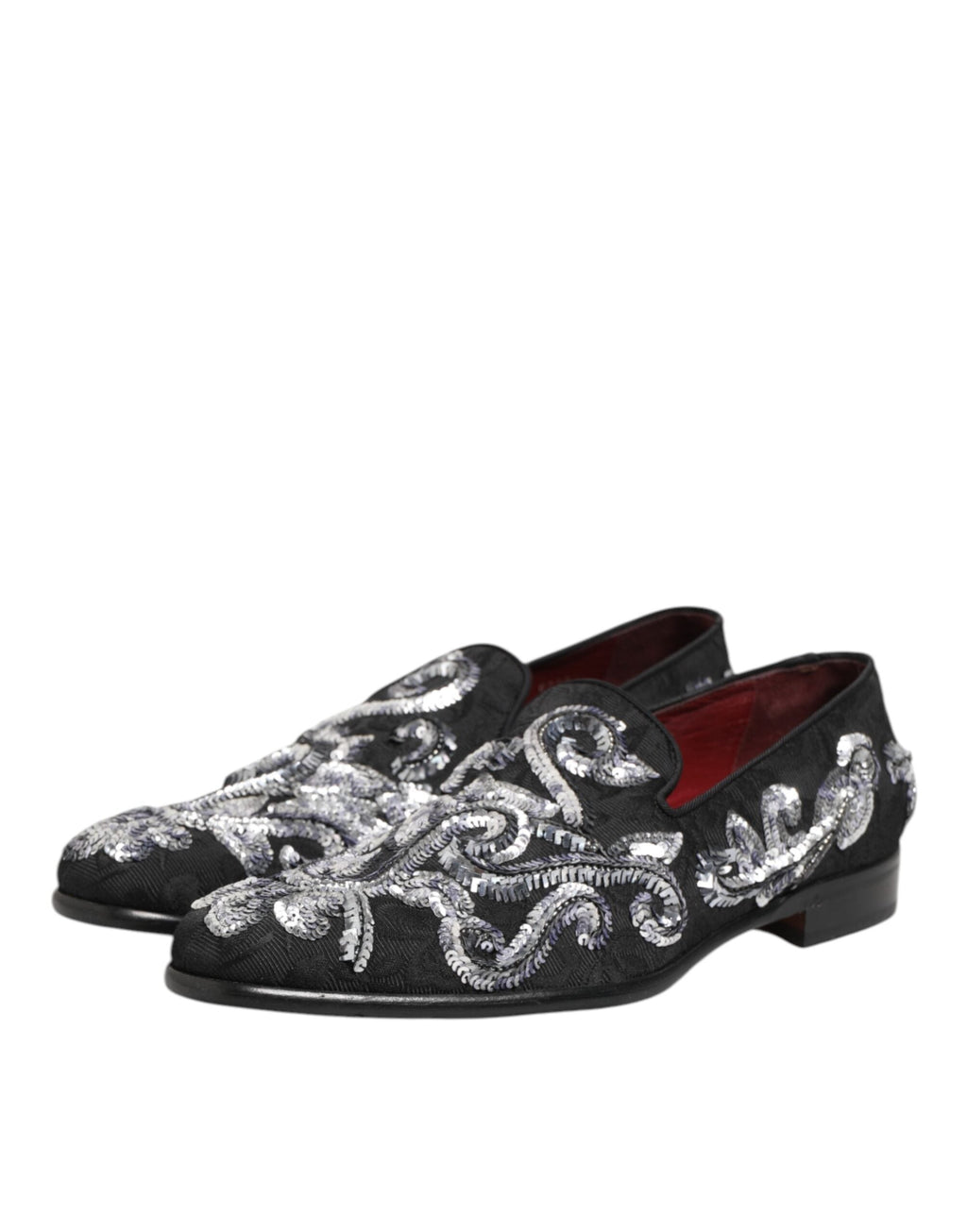 Dolce & Gabbana Schwarz Silber Pailletten Loafers Männer Kleid Schuhe