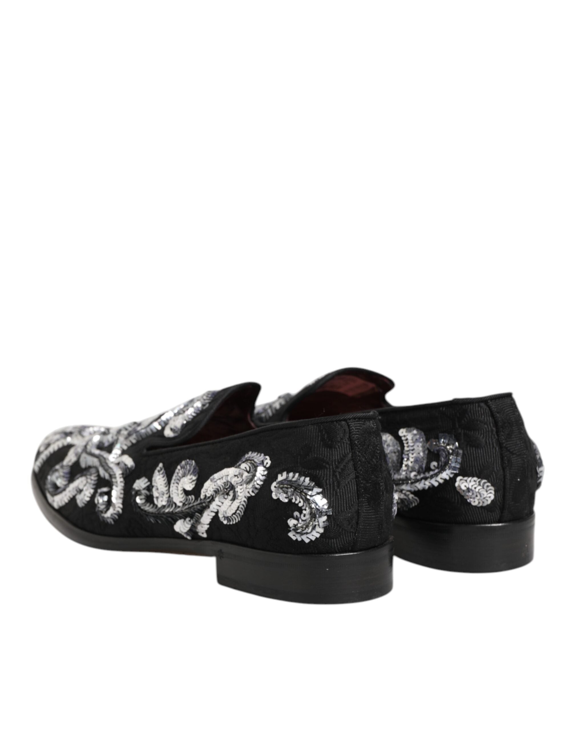 Dolce & Gabbana Schwarz Silber Pailletten Loafers Männer Kleid Schuhe