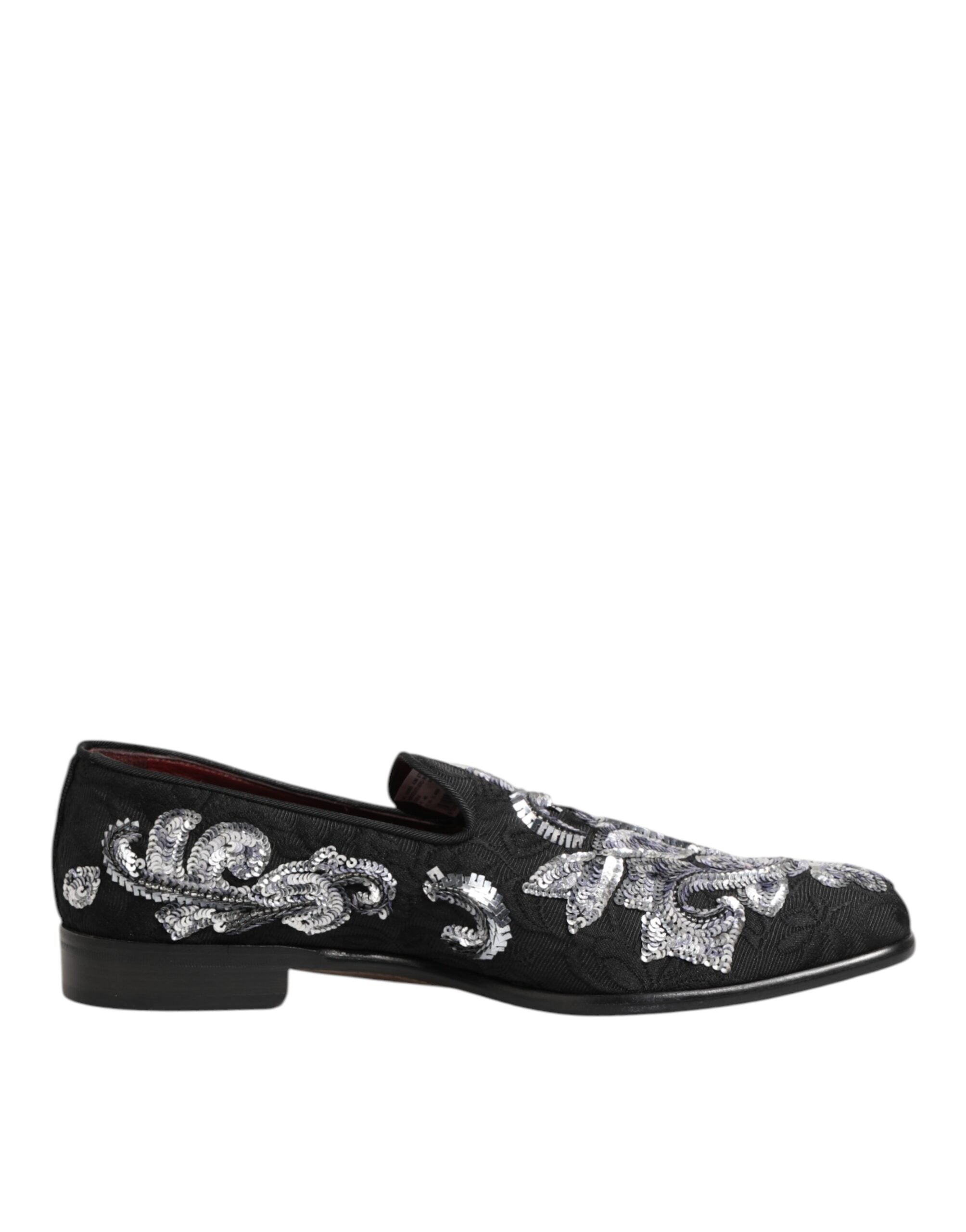 Dolce & Gabbana Schwarz Silber Pailletten Loafers Männer Kleid Schuhe
