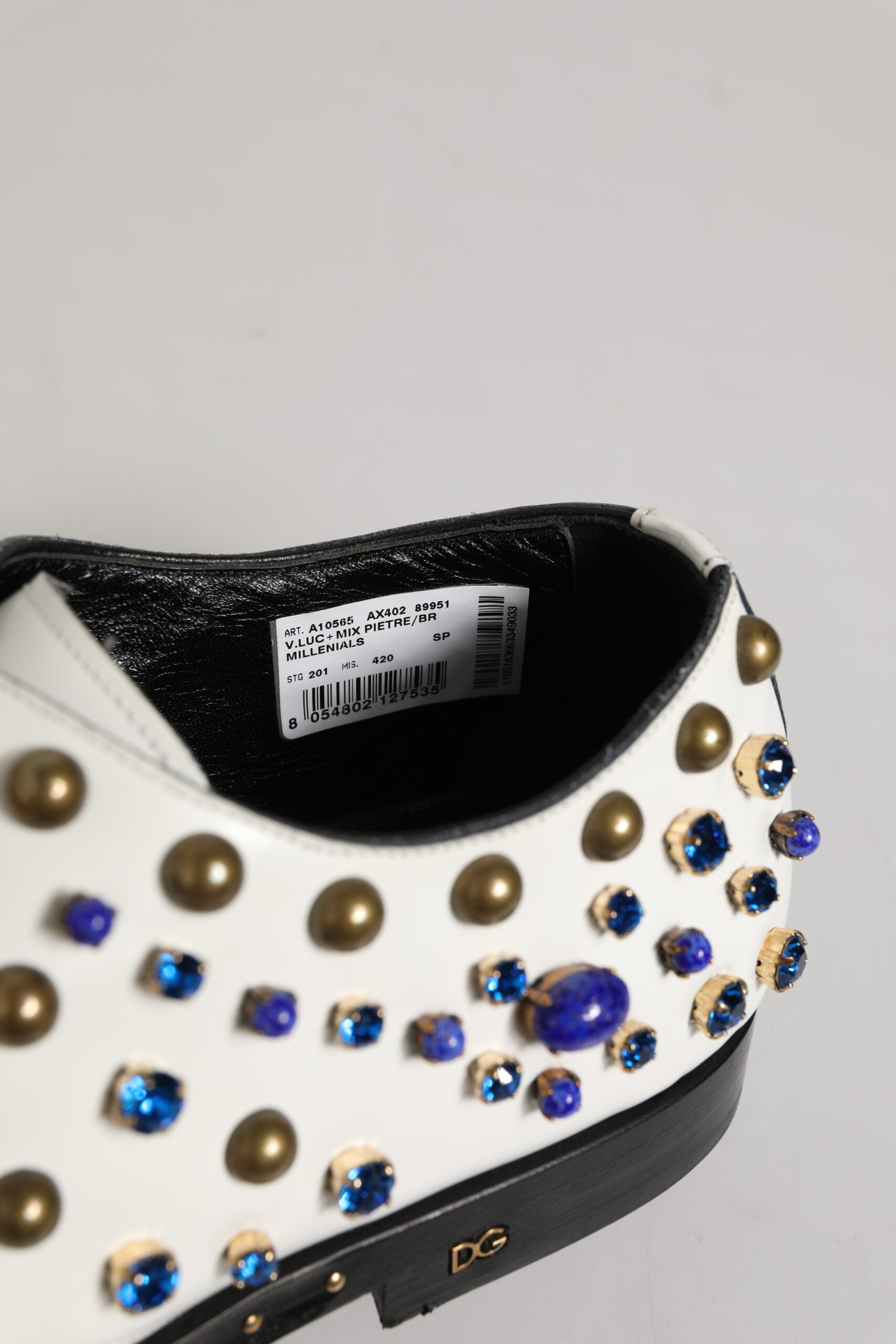 Dolce & Gabbana Weiße Lederschuhe mit Kristallen verziert