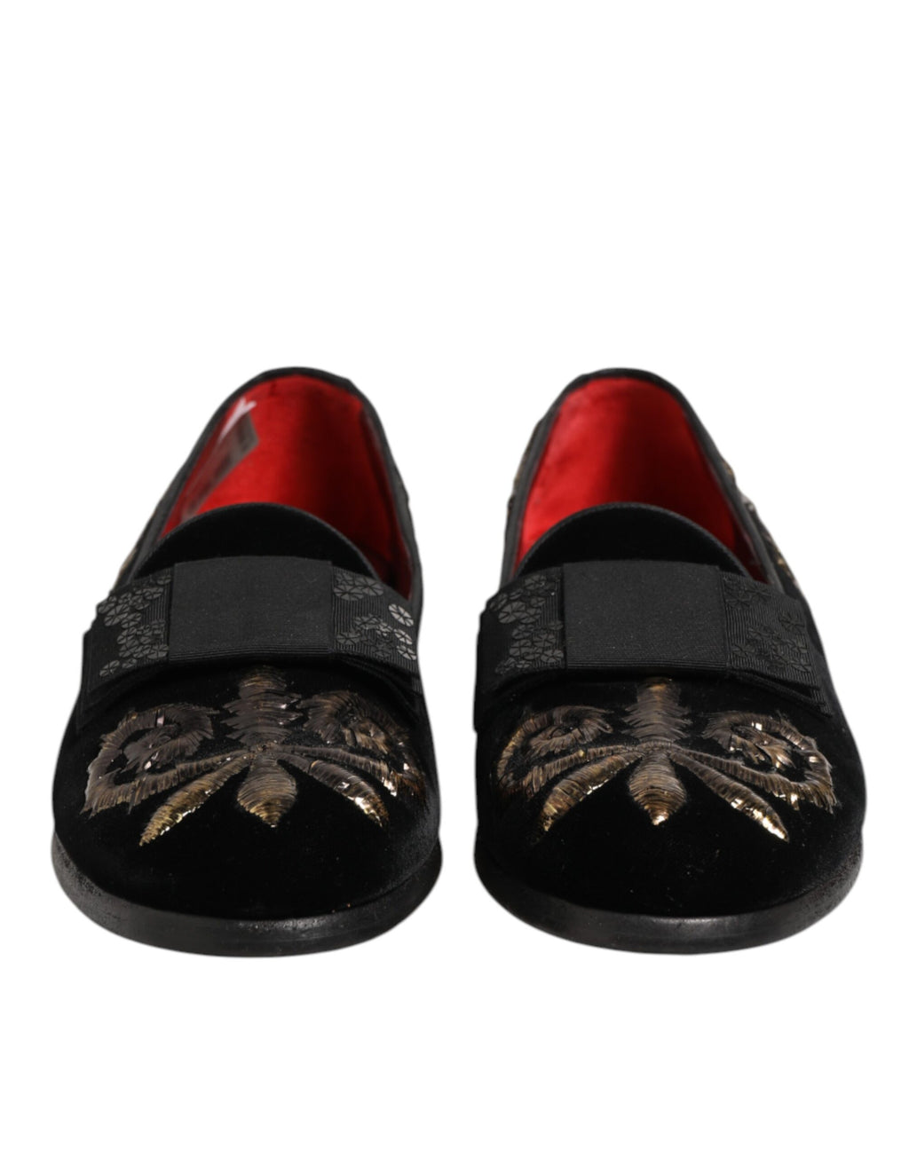 Dolce & Gabbana Schwarzer Samt Stickerei Formale Loafers Schuhe