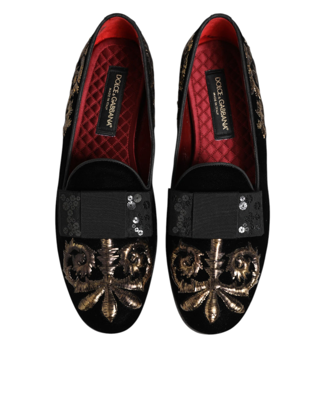 Dolce & Gabbana Schwarzer Samt Stickerei Formale Loafers Schuhe
