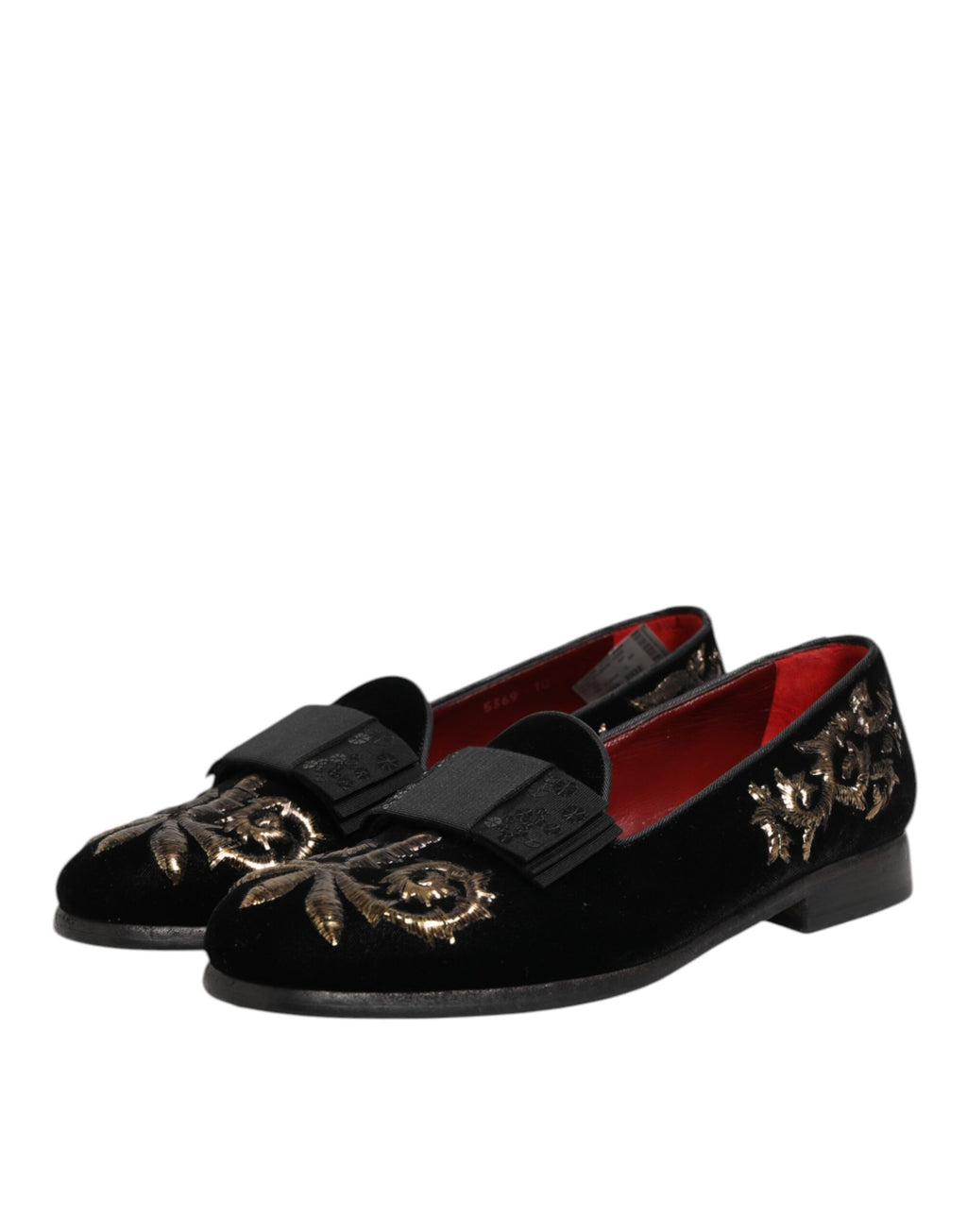 Dolce & Gabbana Schwarzer Samt Stickerei Formale Loafers Schuhe