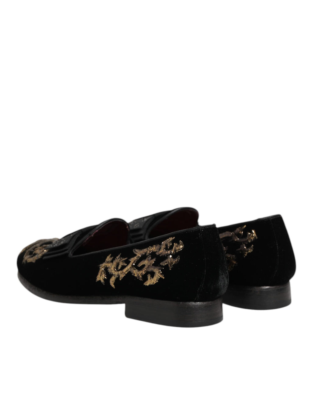 Dolce & Gabbana Schwarzer Samt Stickerei Formale Loafers Schuhe