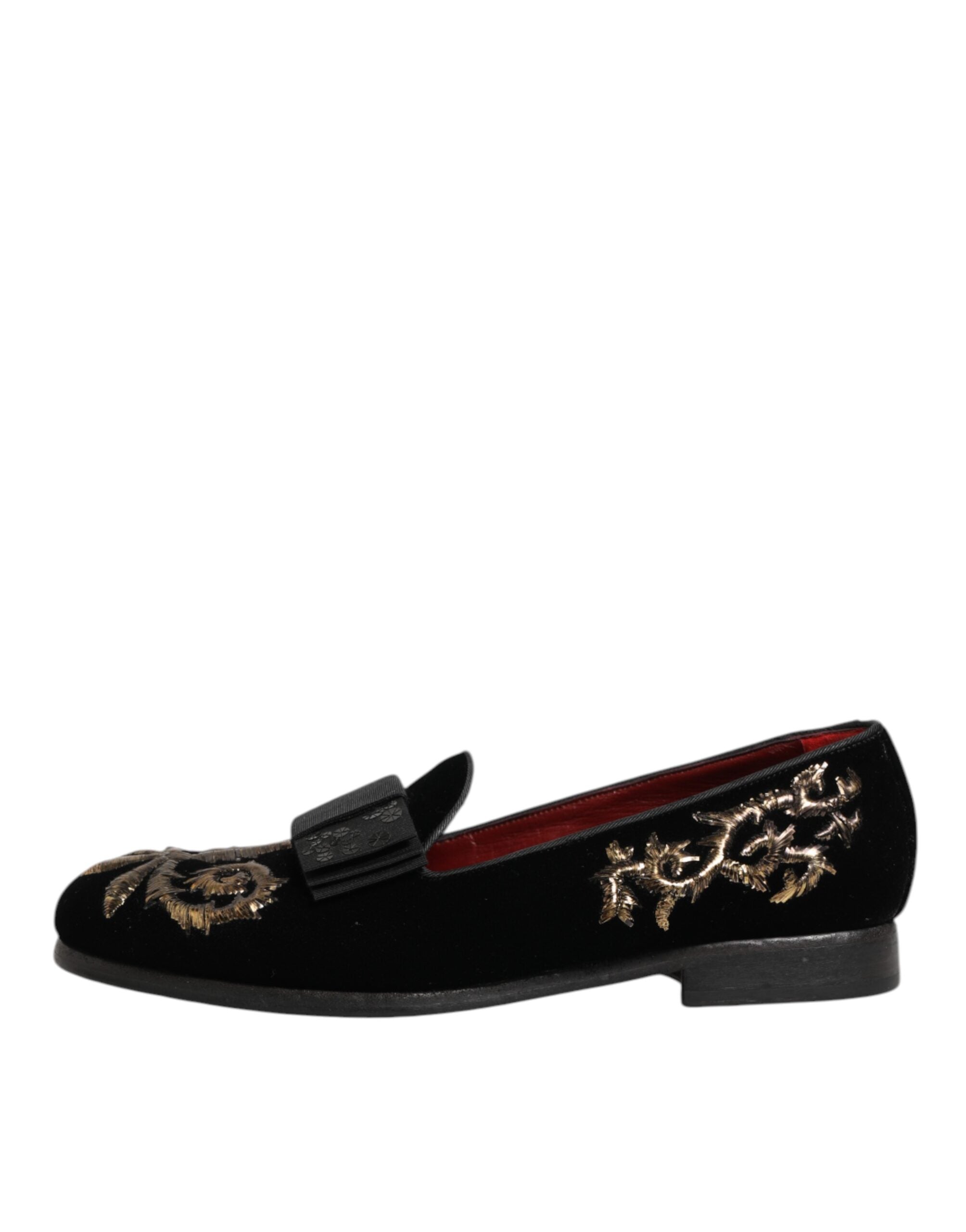 Dolce & Gabbana Schwarzer Samt Stickerei Formale Loafers Schuhe