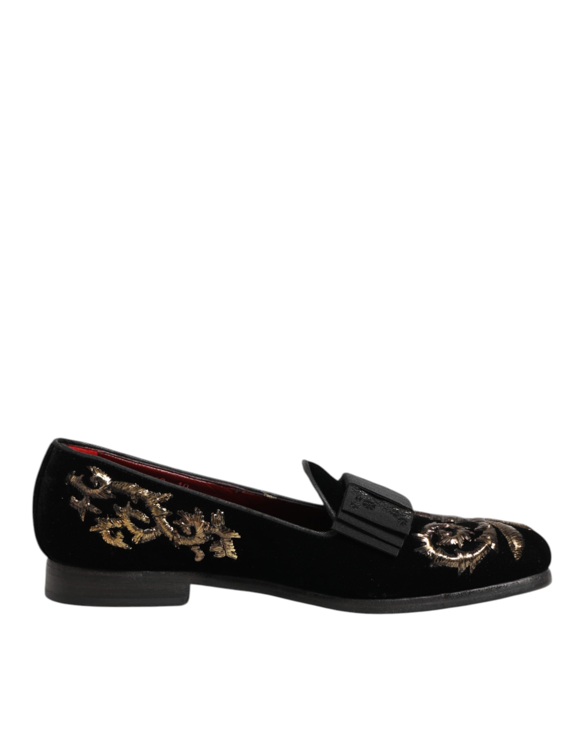 Dolce & Gabbana Schwarzer Samt Stickerei Formale Loafers Schuhe