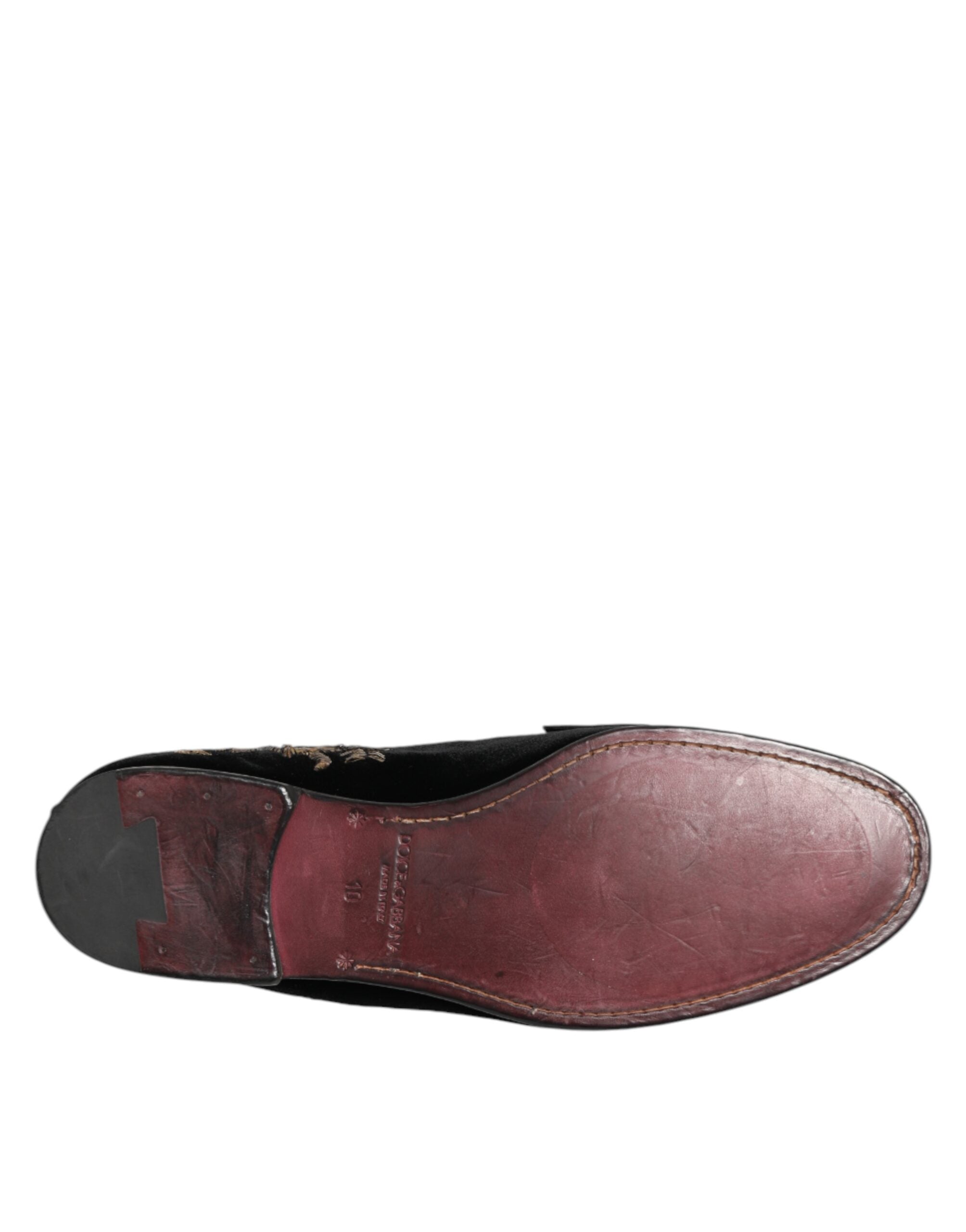 Dolce & Gabbana Schwarzer Samt Stickerei Formale Loafers Schuhe