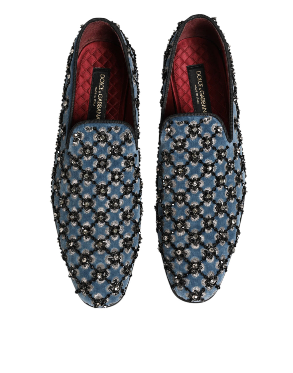 Dolce & Gabbana Blauer Samt Crystal Detailing Loafer Männer Schuhe