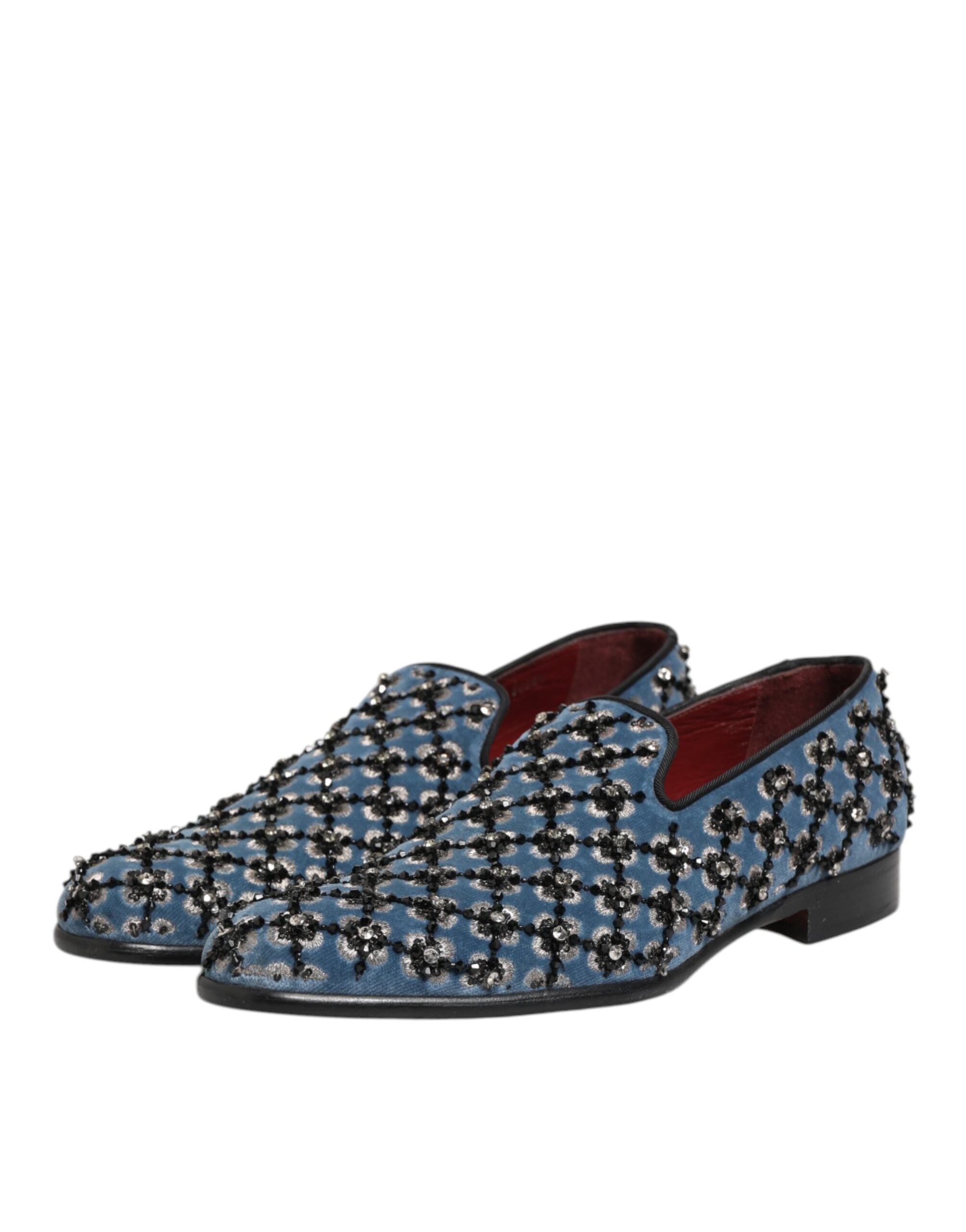 Dolce & Gabbana Blauer Samt Crystal Detailing Loafer Männer Schuhe