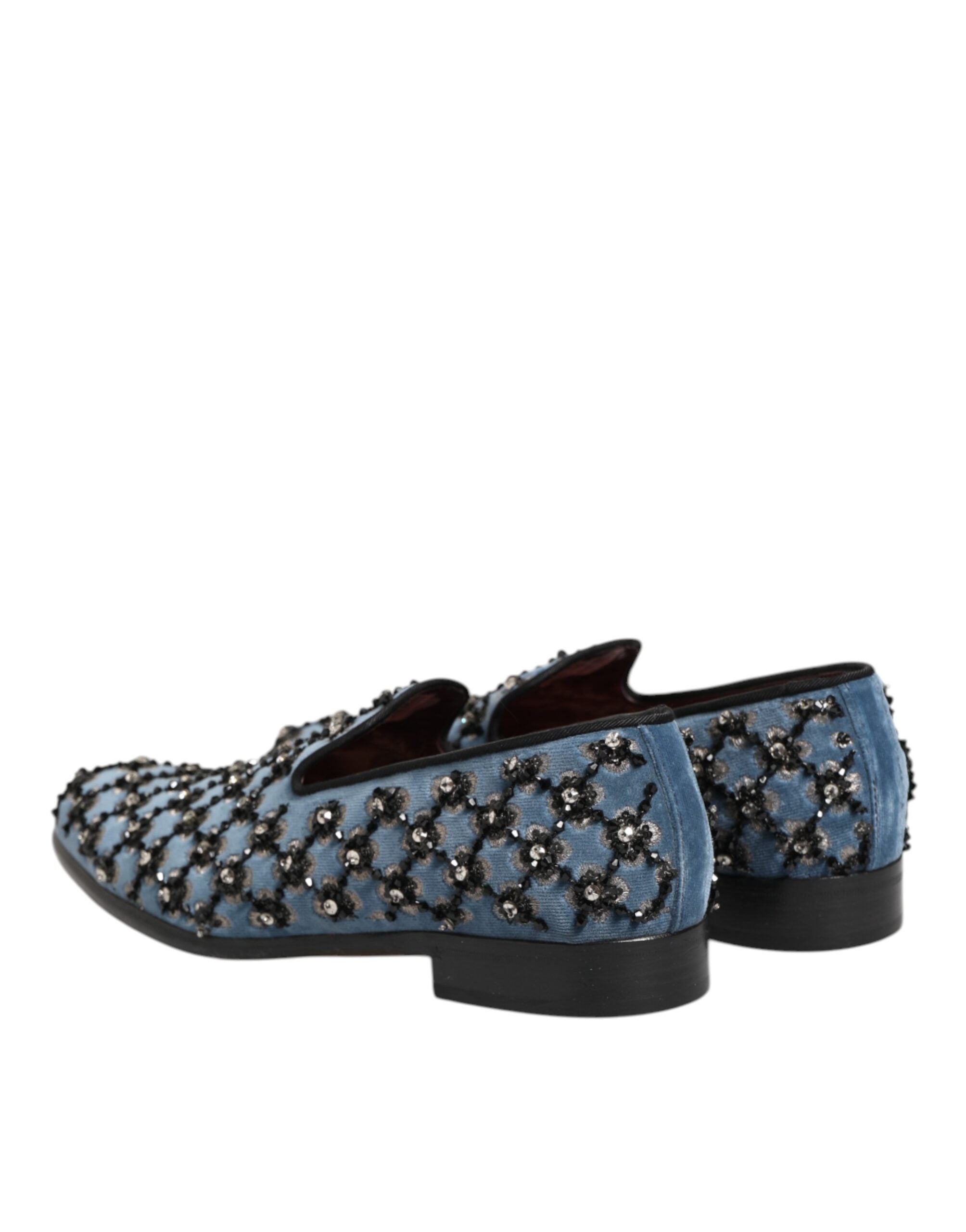 Dolce & Gabbana Blauer Samt Crystal Detailing Loafer Männer Schuhe