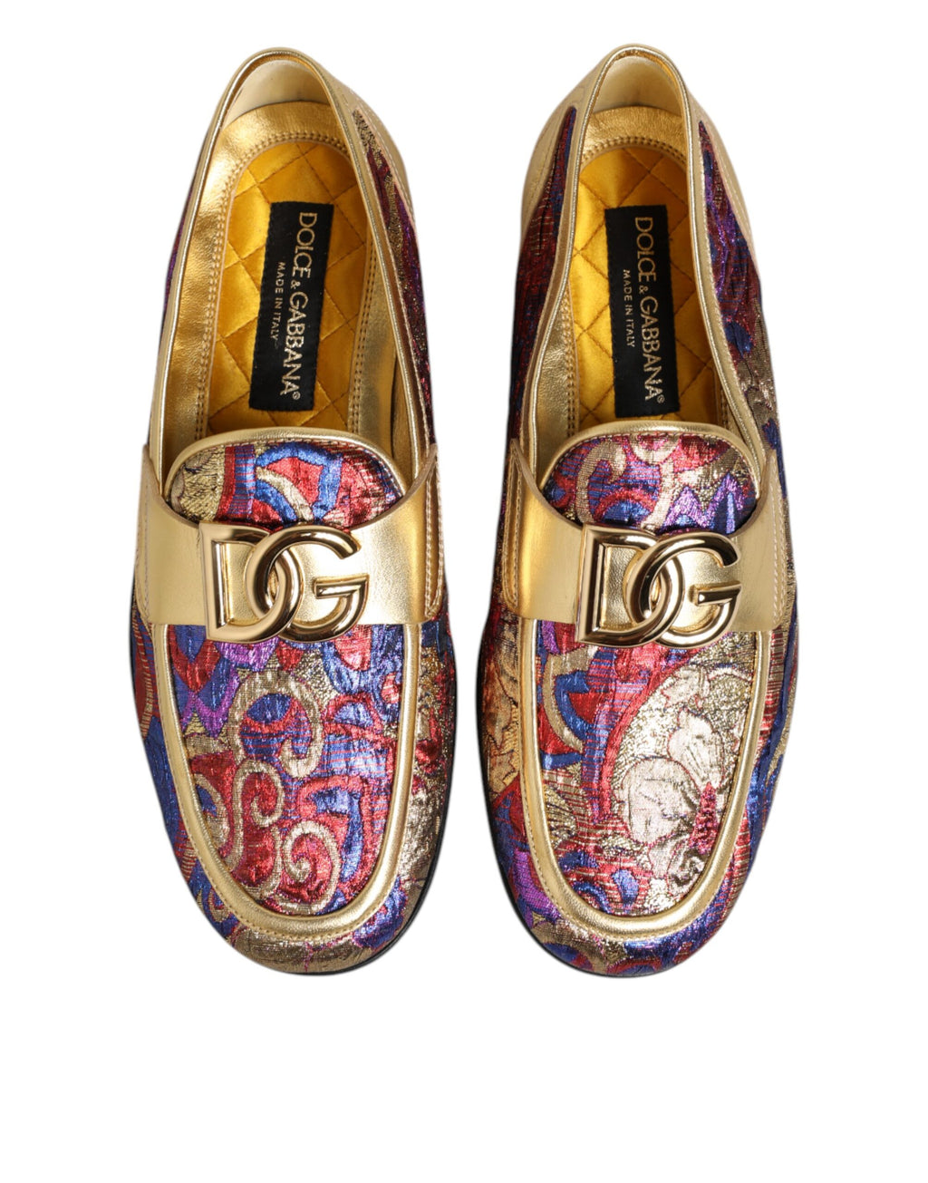 Dolce & Gabbana Multicolor Jacquard Gold DG Logo Loafer Schuhe