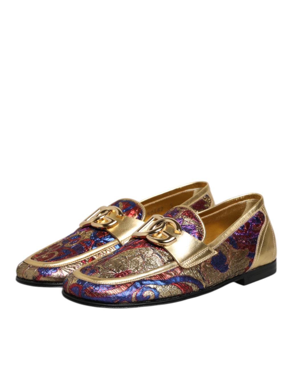 Dolce & Gabbana Multicolor Jacquard Gold DG Logo Loafer Schuhe