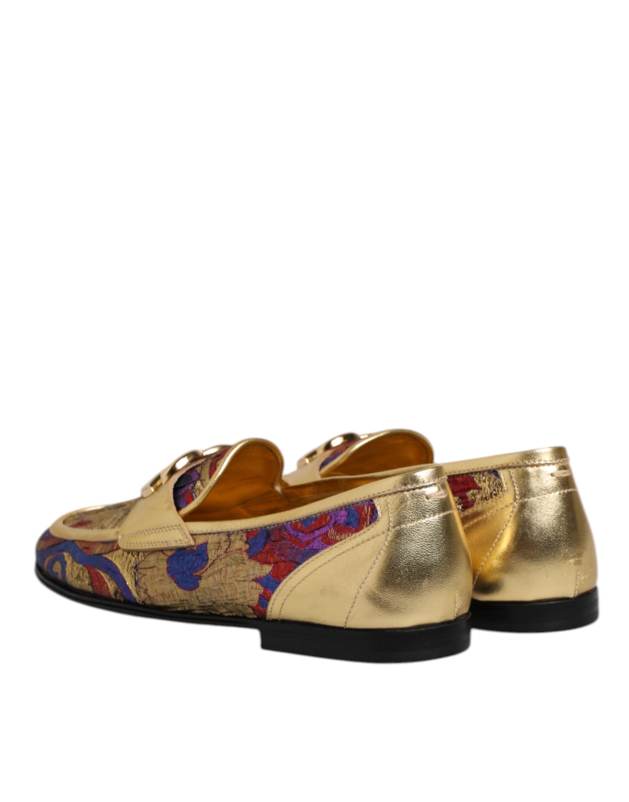 Dolce & Gabbana Multicolor Jacquard Gold DG Logo Loafer Schuhe