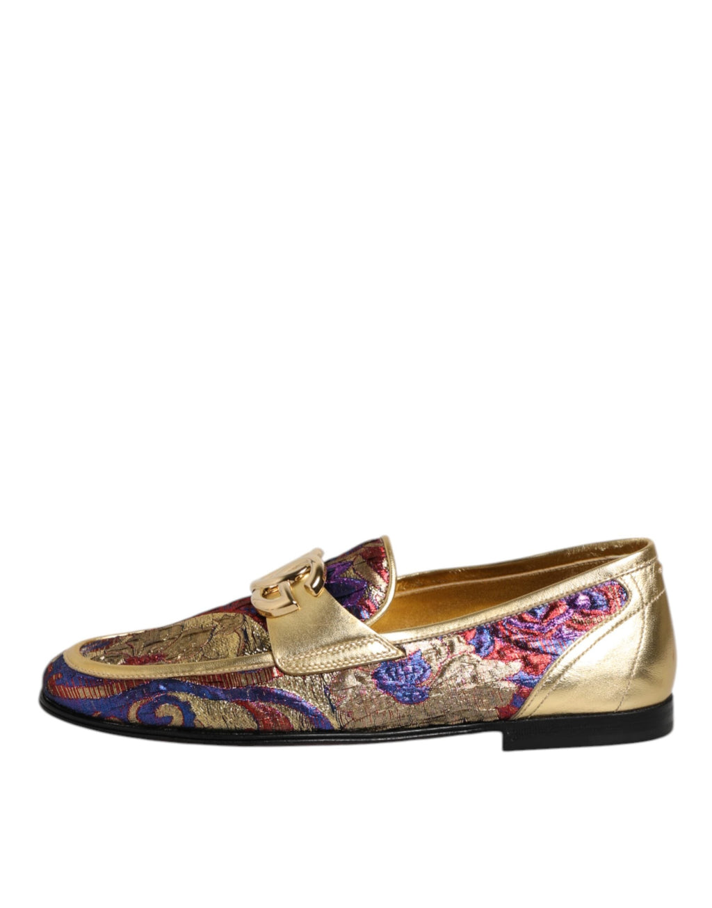 Dolce & Gabbana Multicolor Jacquard Gold DG Logo Loafer Schuhe