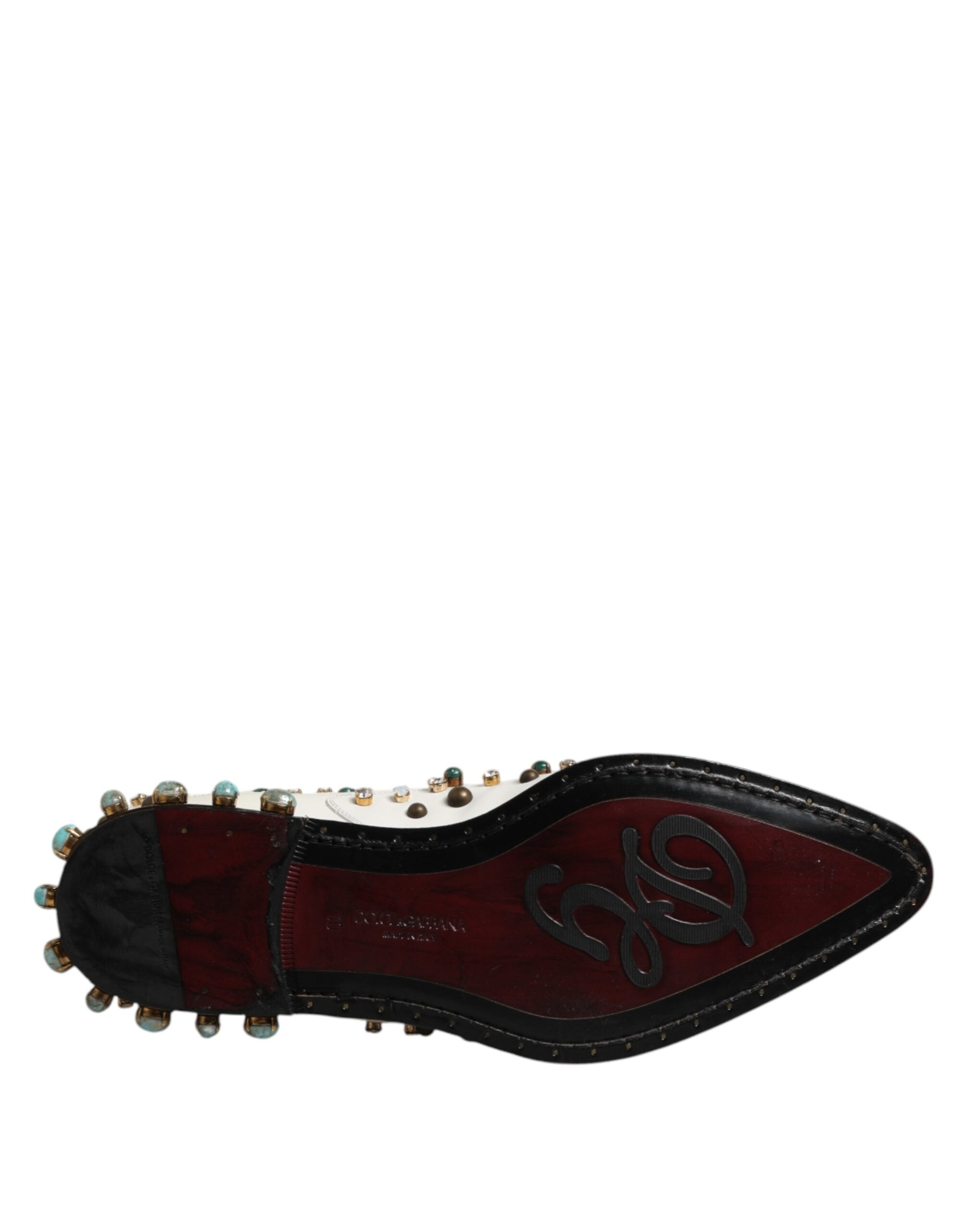 Dolce & Gabbana Weiße, mit Kristallen verzierte Derby-Schuhe aus Leder