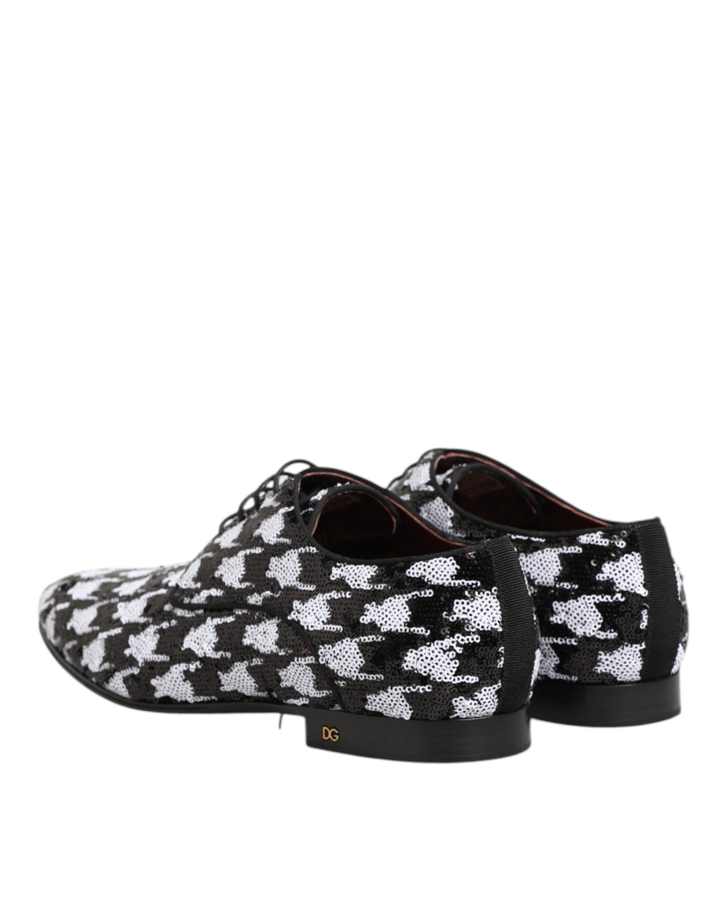 Dolce & Gabbana Kleid Schwarz Weiß Paillettenbesetzte Lace Up Derby Schuhe