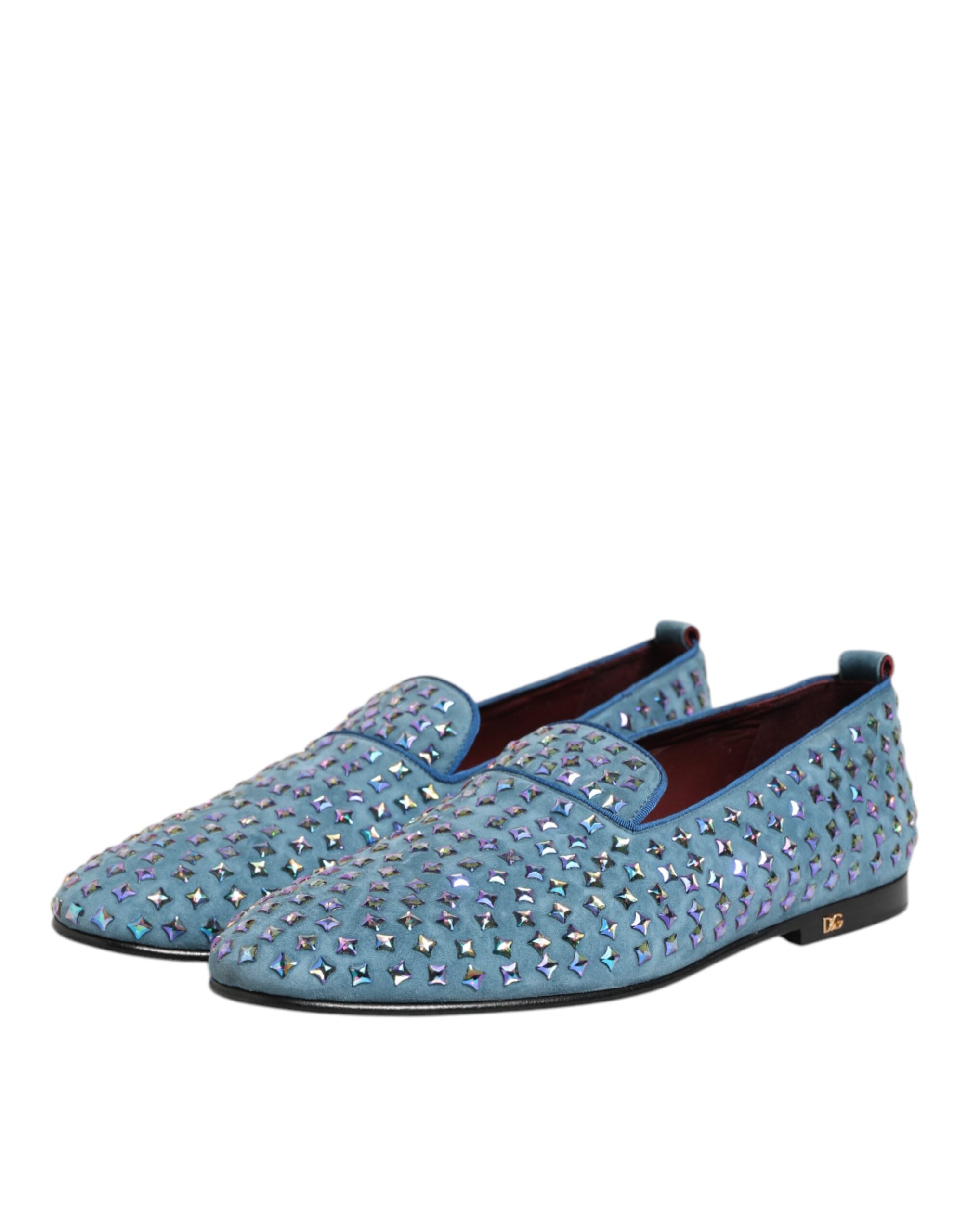 Dolce & Gabbana Blau Wildleder Nieten Kleid Männer Loafers Schuhe