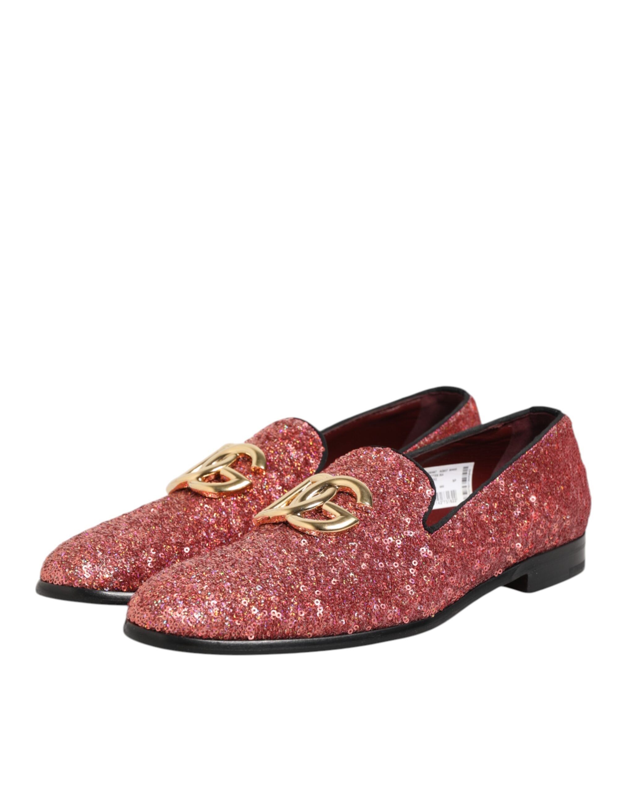 Dolce & Gabbana Rosa Pailletten Loafers Formal Kleid Männer Schuhe