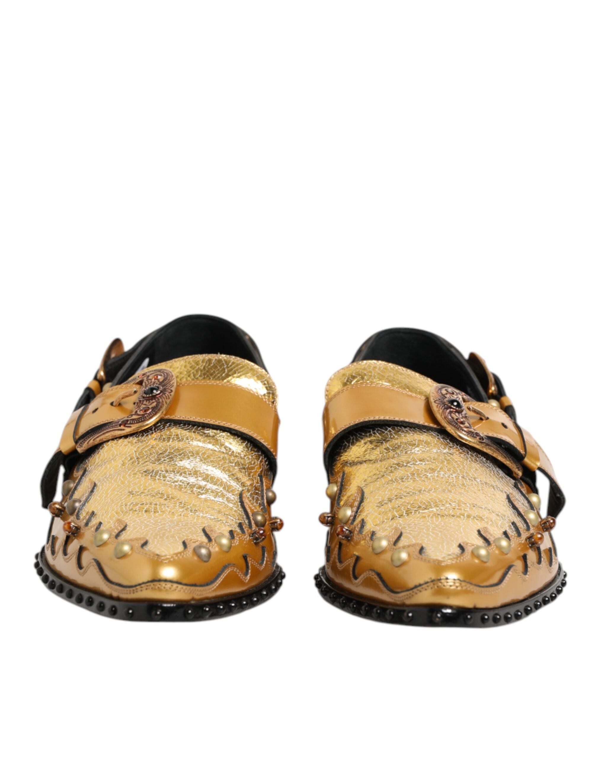 Dolce & Gabbana Gold Leder MONK STRAP Kleid Formelle Schuhe