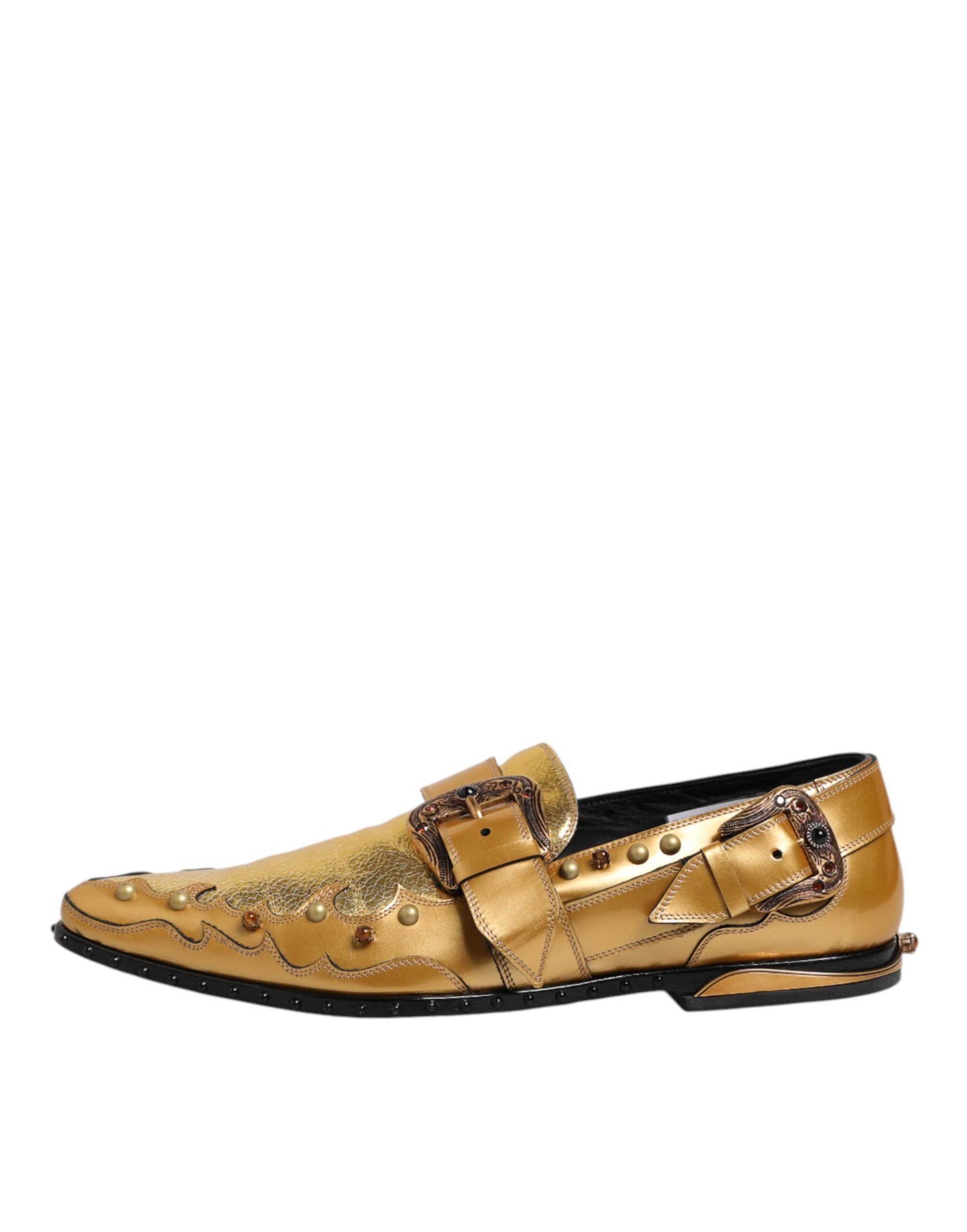 Dolce & Gabbana Gold Leder MONK STRAP Kleid Formelle Schuhe