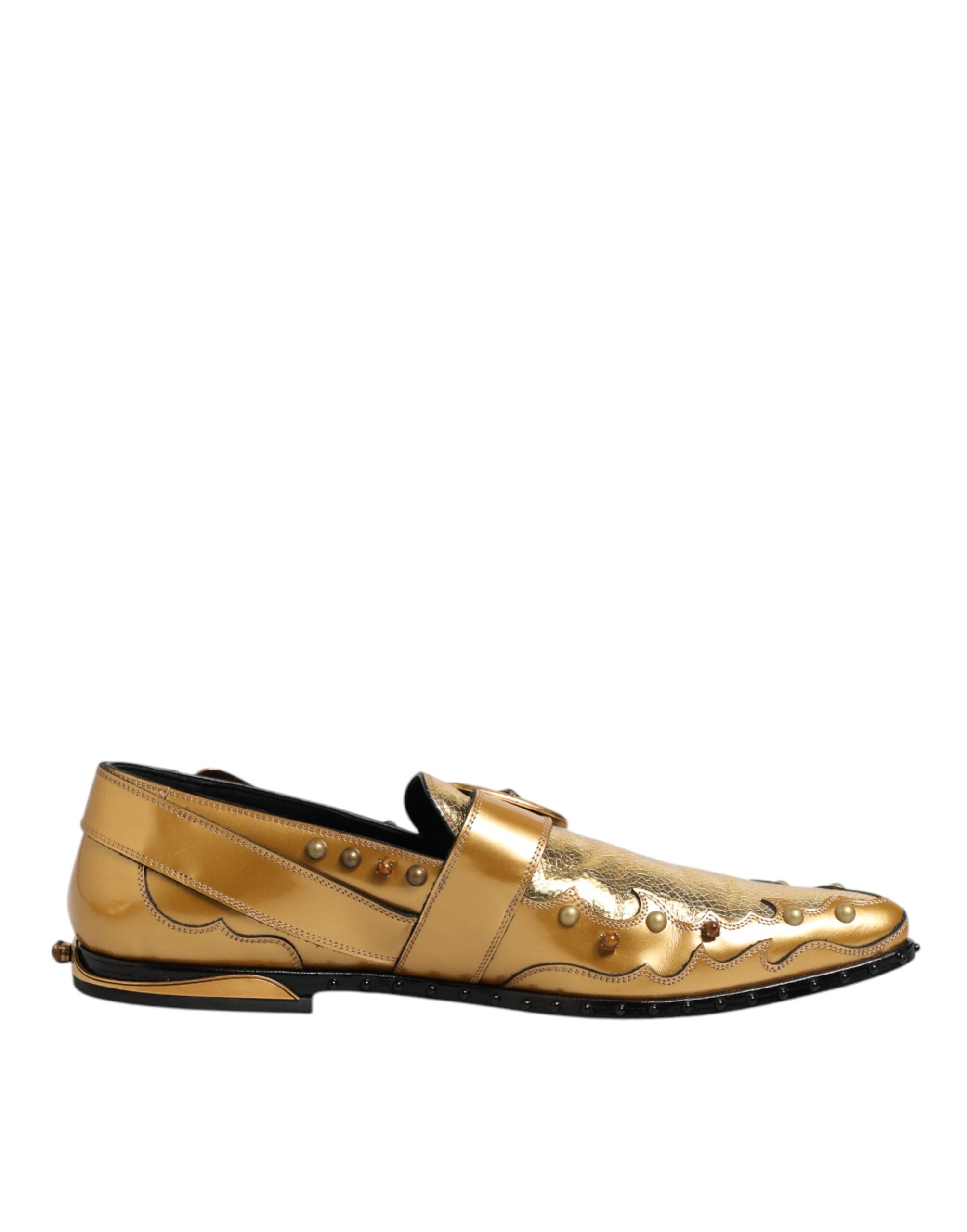 Dolce & Gabbana Gold Leder MONK STRAP Kleid Formelle Schuhe