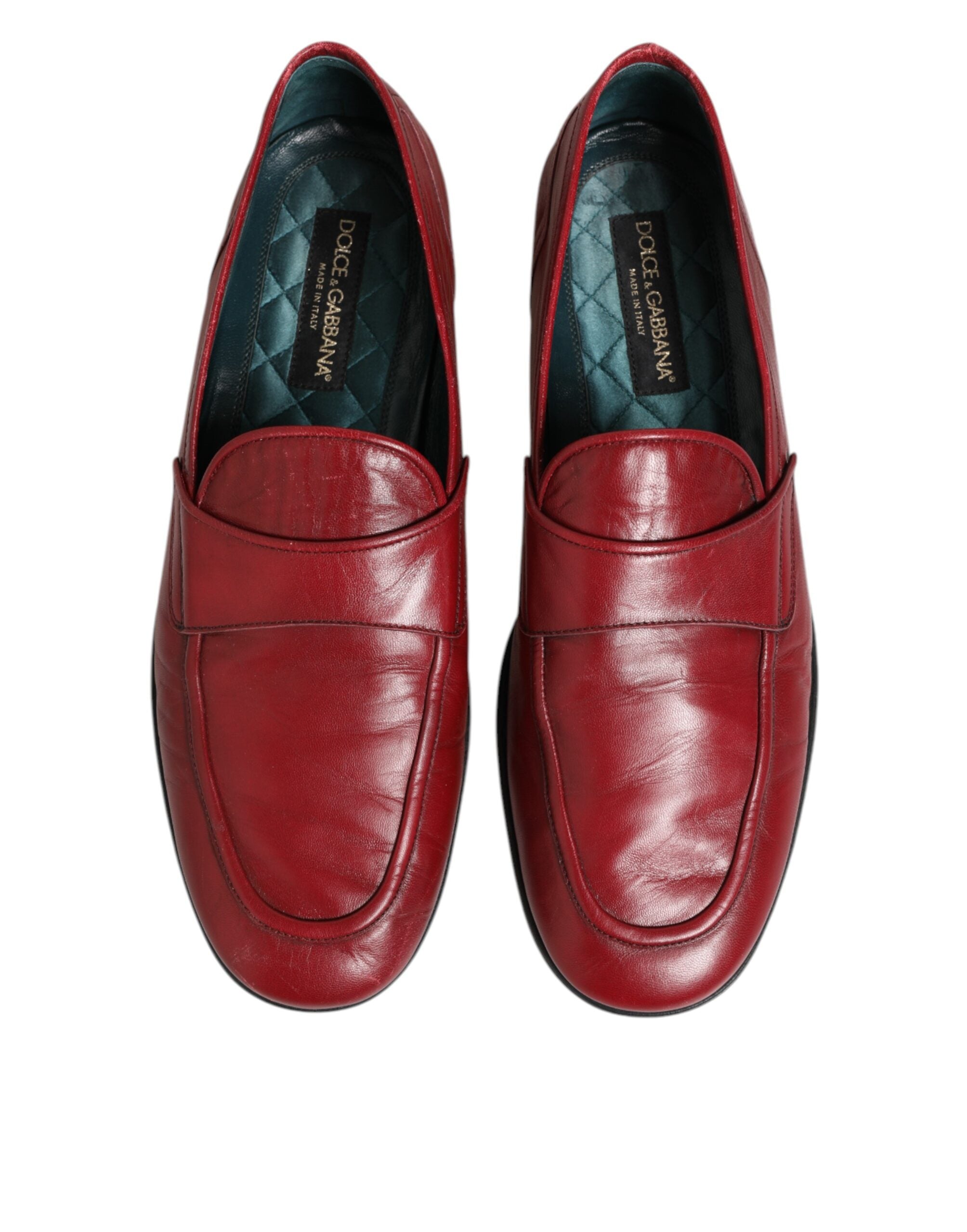 Dolce & Gabbana Rote Leder Slip On Kleid Männer Loafers Schuhe