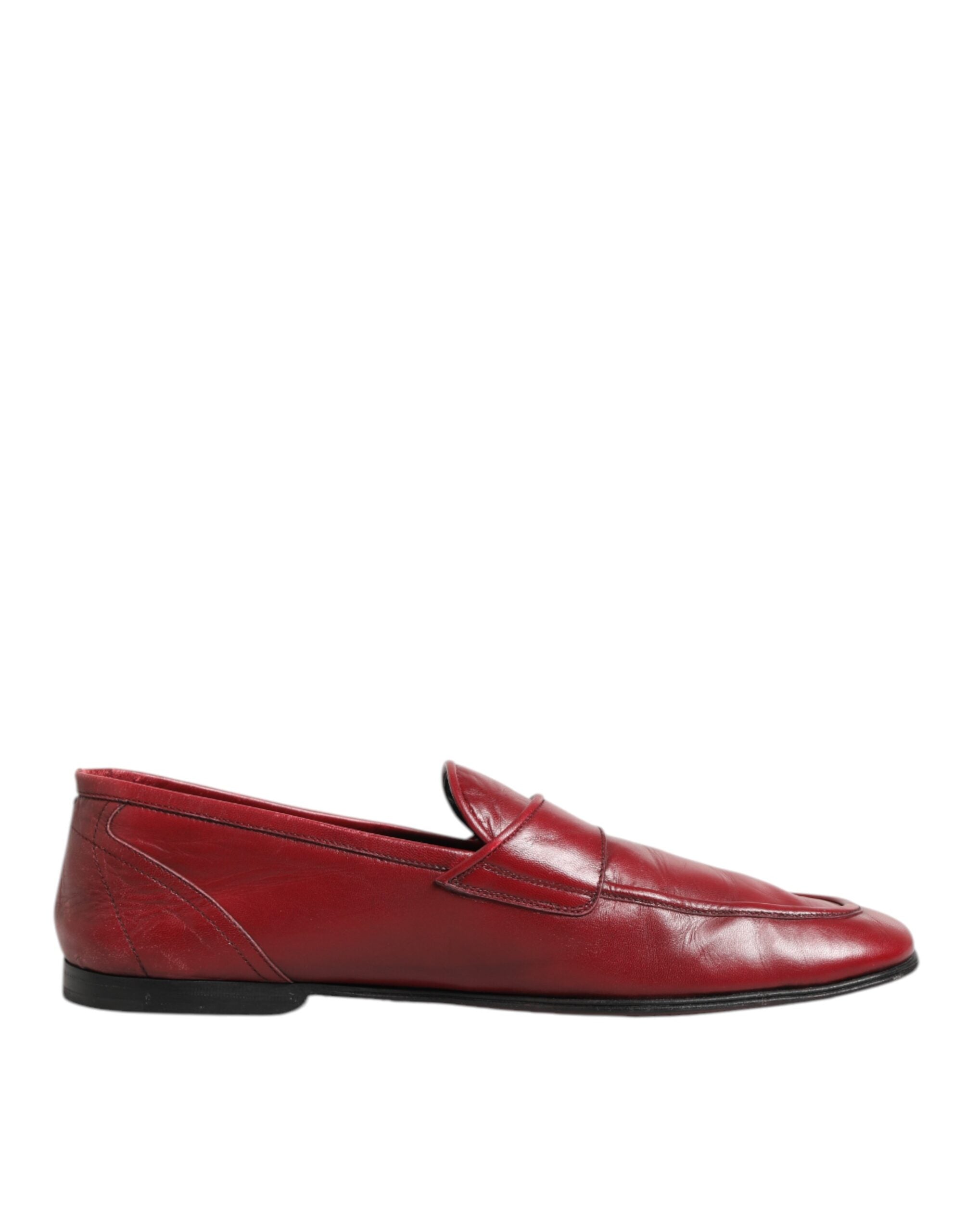 Dolce & Gabbana Rote Leder Slip On Kleid Männer Loafers Schuhe