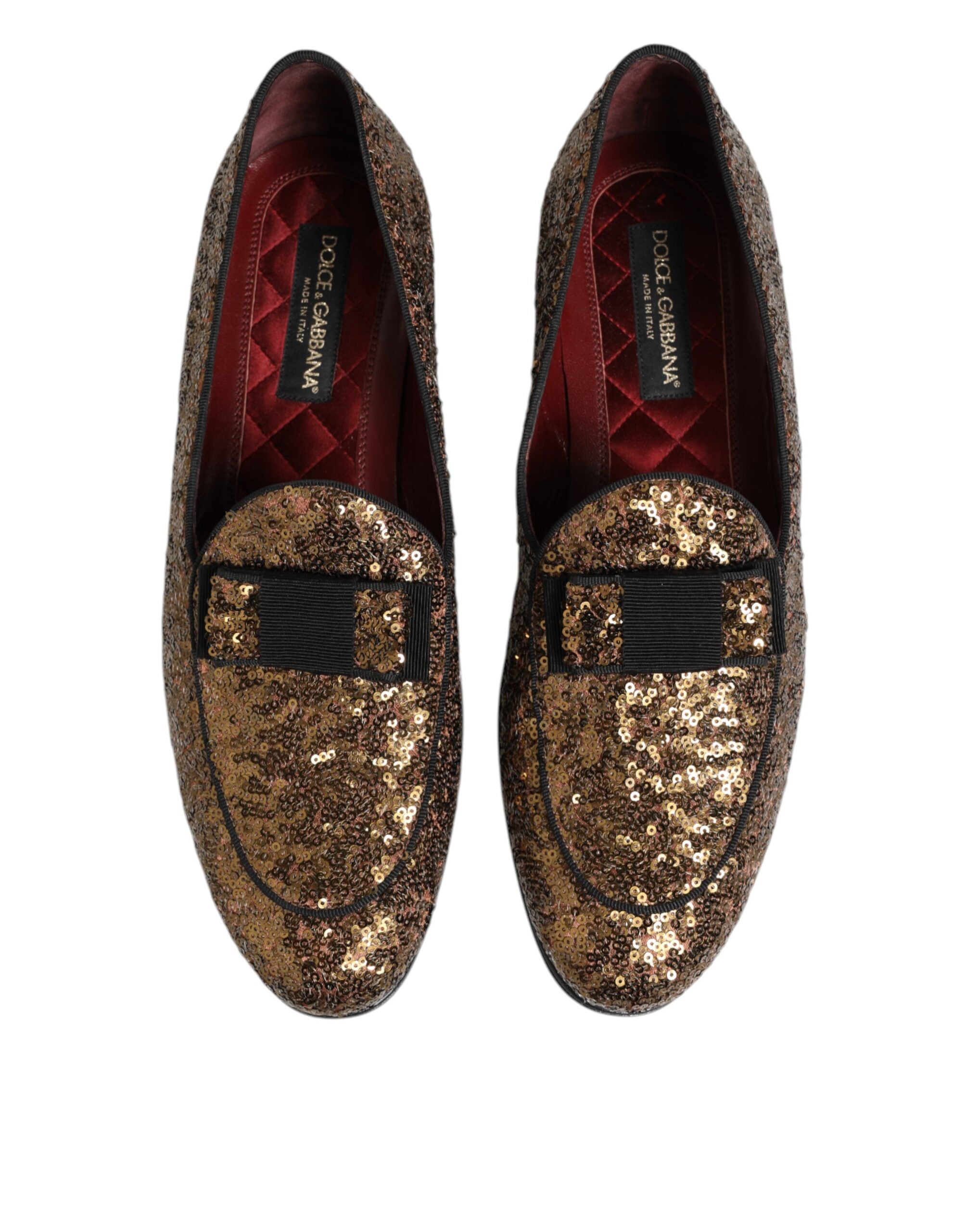 Dolce & Gabbana Gold Pailletten Slip On Loafers Männer Kleid Schuhe