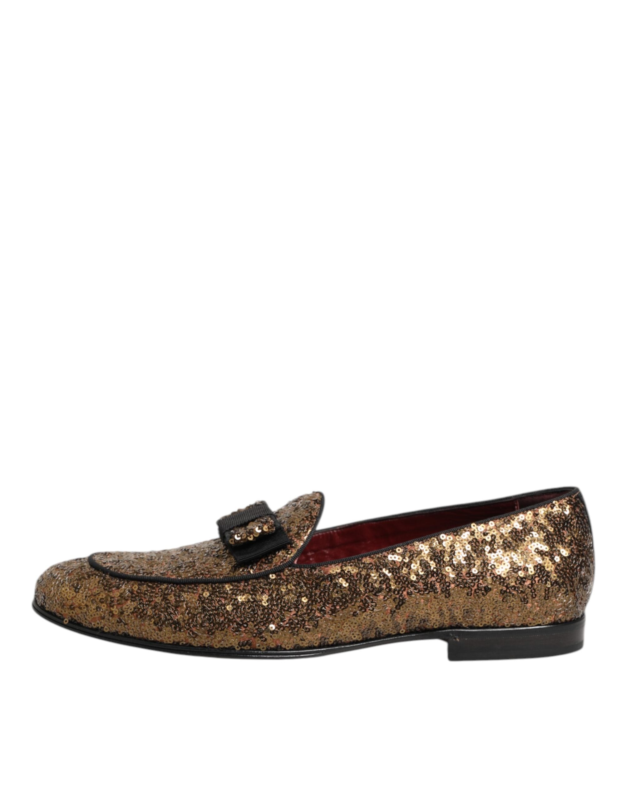 Dolce & Gabbana Gold Pailletten Slip On Loafers Männer Kleid Schuhe