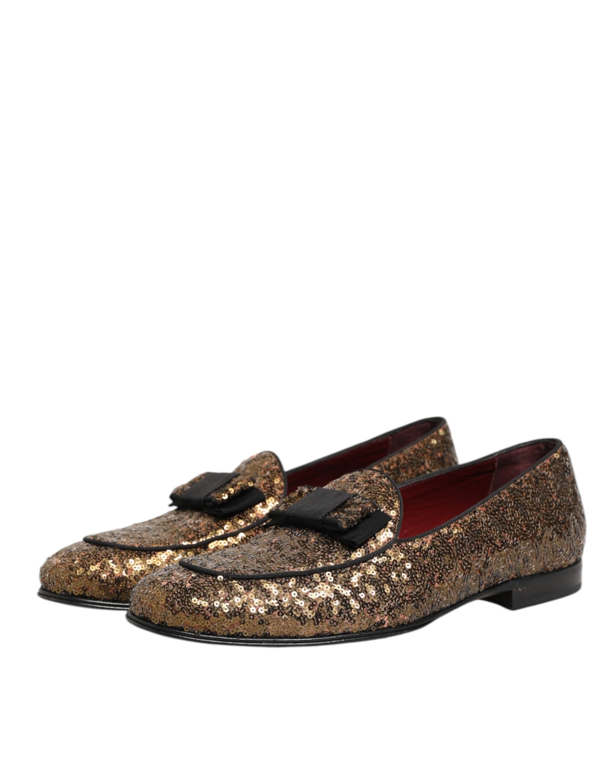 Dolce & Gabbana Gold Pailletten Slip On Loafers Männer Kleid Schuhe