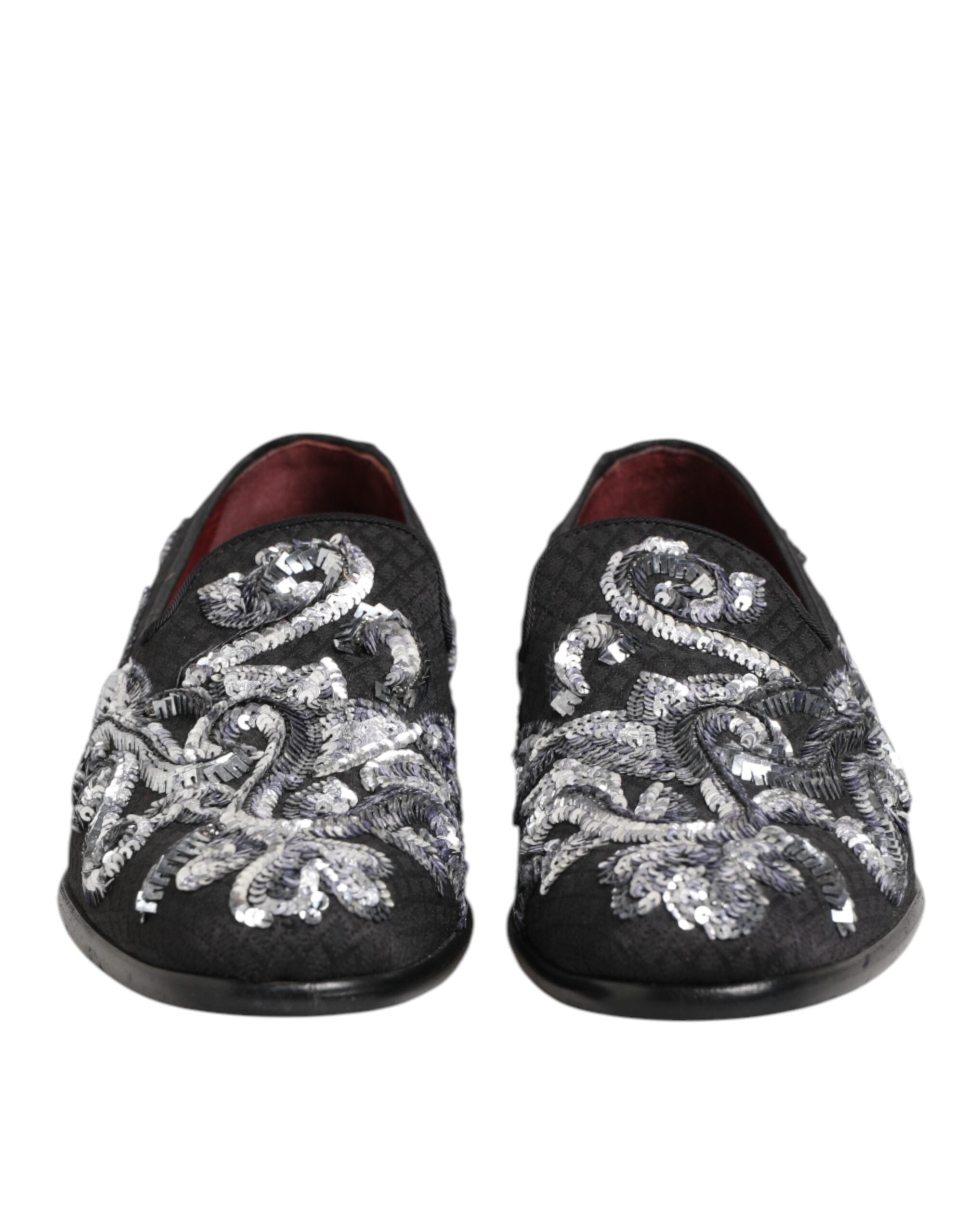 Dolce & Gabbana Schwarz Silber Pailletten Loafers Männer Kleid Schuhe