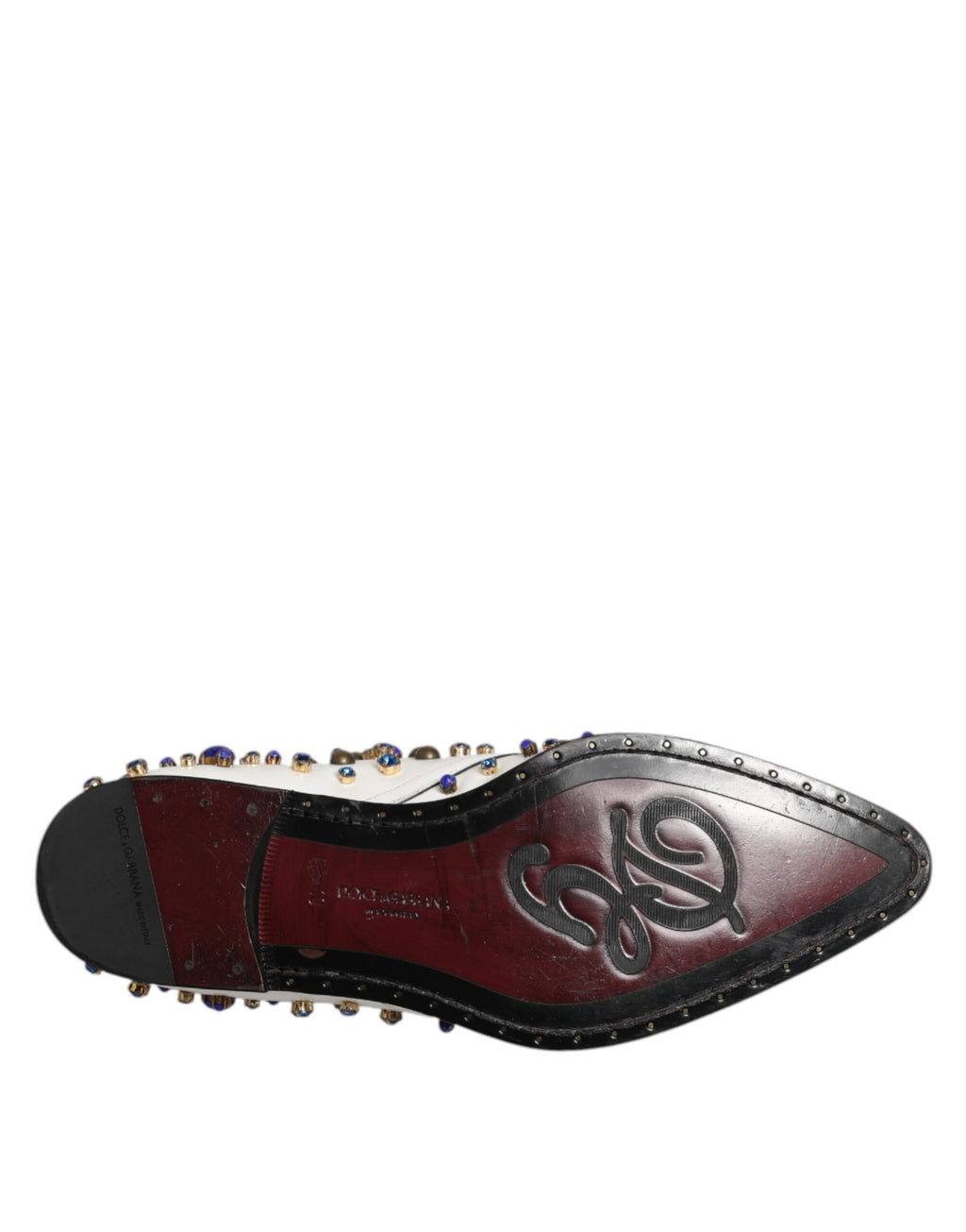 Dolce & Gabbana Weiße Lederschuhe mit Kristallen verziert