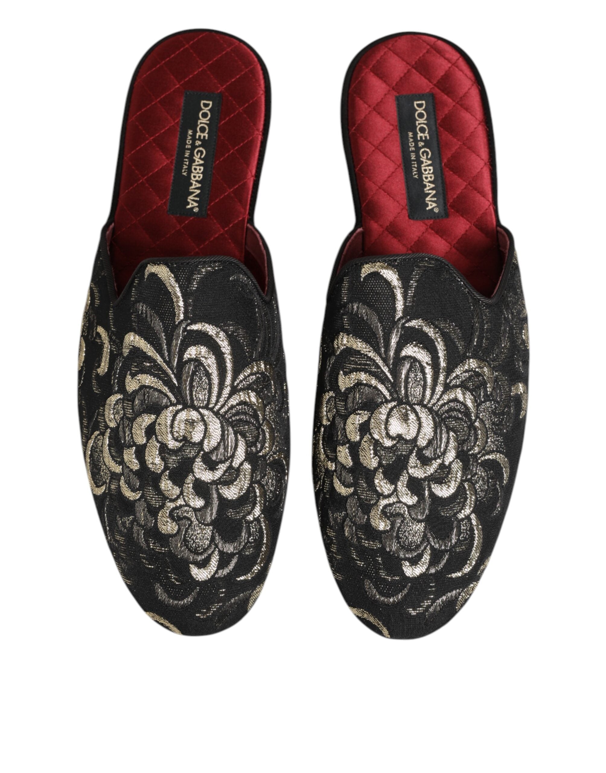Dolce & Gabbana Schwarz Floral Jacquard Pantoffeln Schuhe