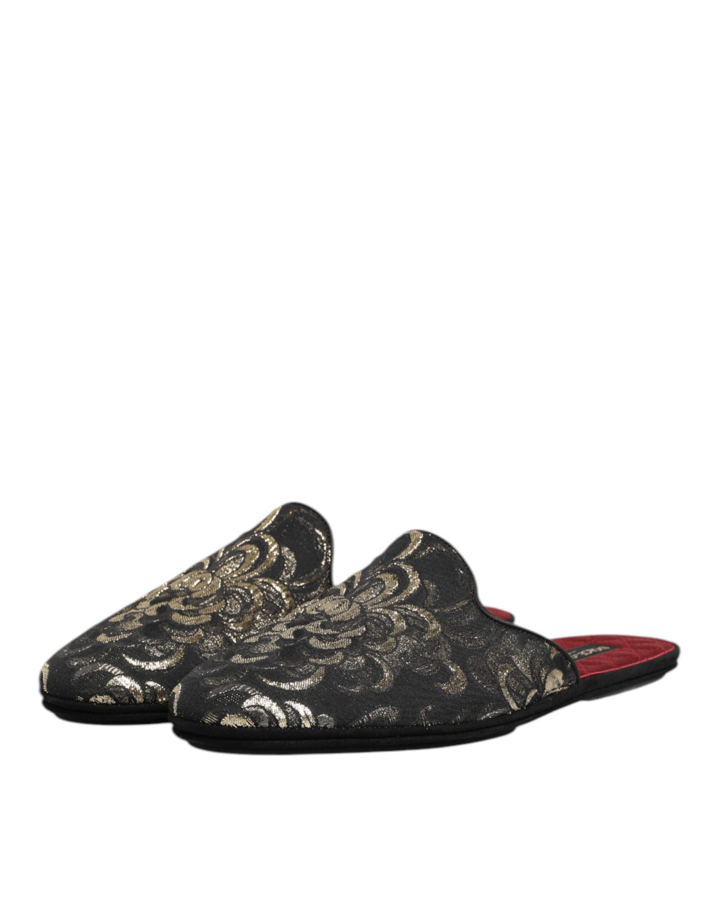 Dolce & Gabbana Schwarz Floral Jacquard Pantoffeln Schuhe
