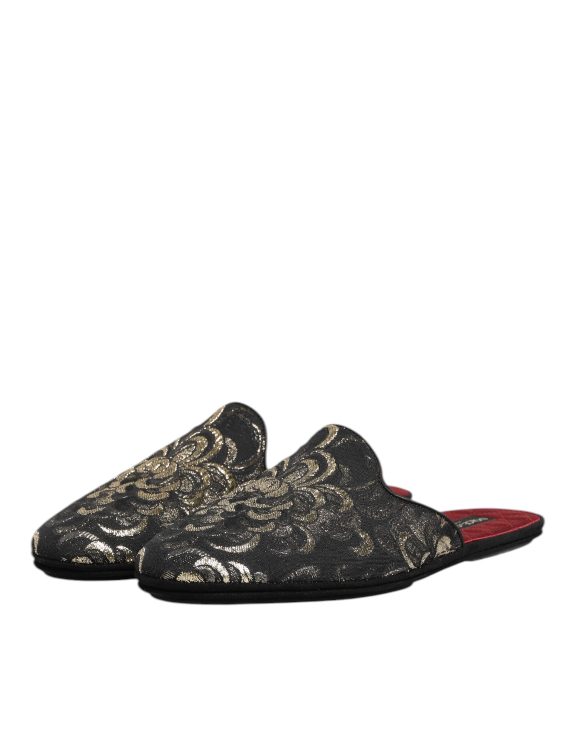 Dolce & Gabbana Schwarz Floral Jacquard Pantoffeln Schuhe
