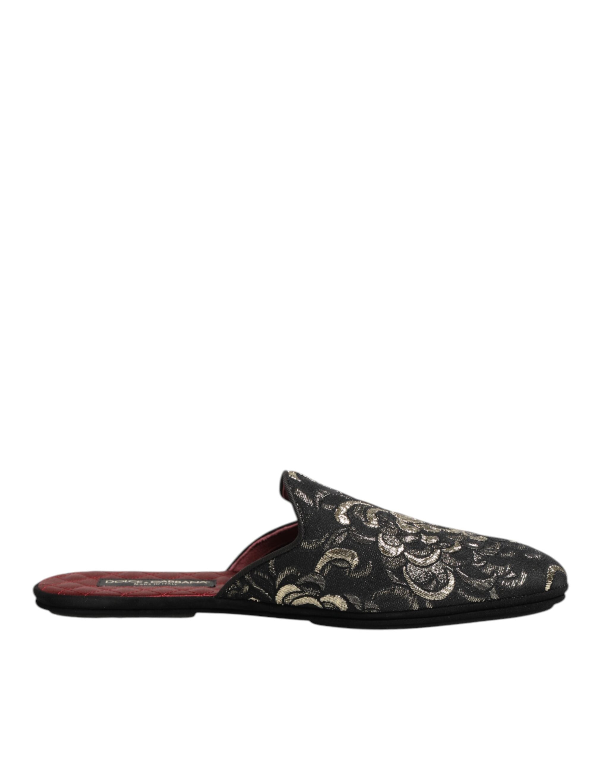 Dolce & Gabbana Schwarz Floral Jacquard Pantoffeln Schuhe