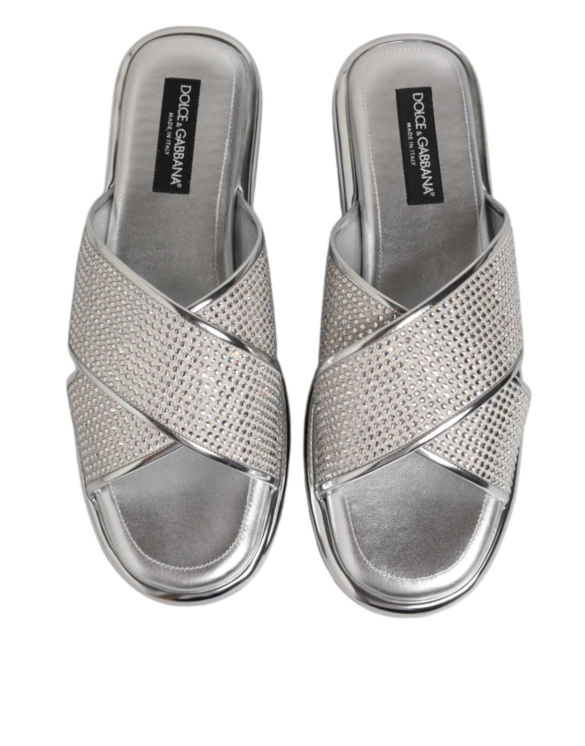 Dolce & Gabbana Silber Strass Rutschen Flats Hausschuhe Schuhe