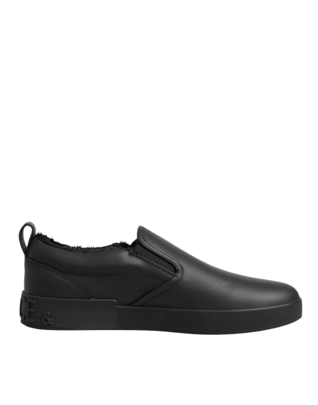 Dolce & Gabbana Schwarz Leder Low Top Slip On Sneakers Schuhe