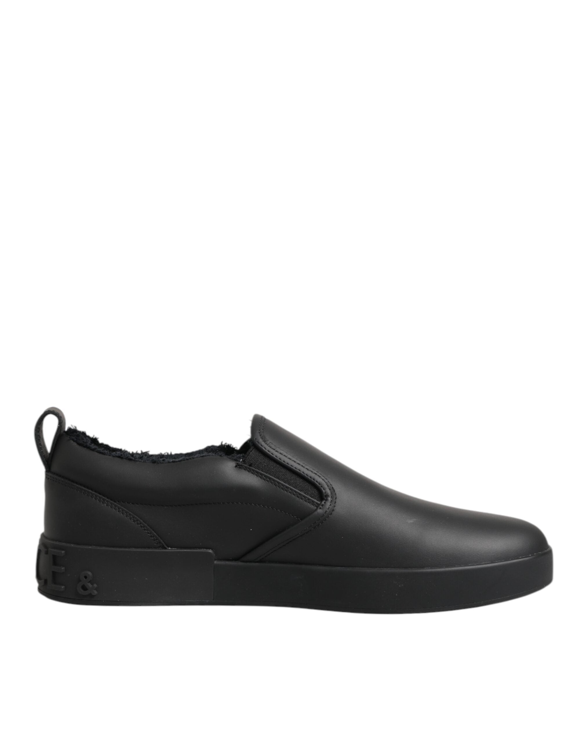 Dolce & Gabbana Schwarz Leder Low Top Slip On Sneakers Schuhe